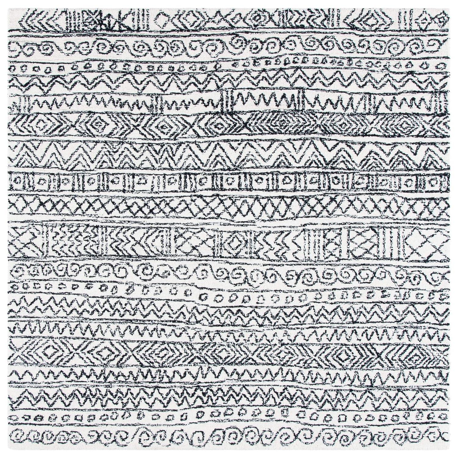 Micro-Loop MLP228 Hand Tufted Indoor Area Rug - Ivory/Black - 5'x5' - Safavieh