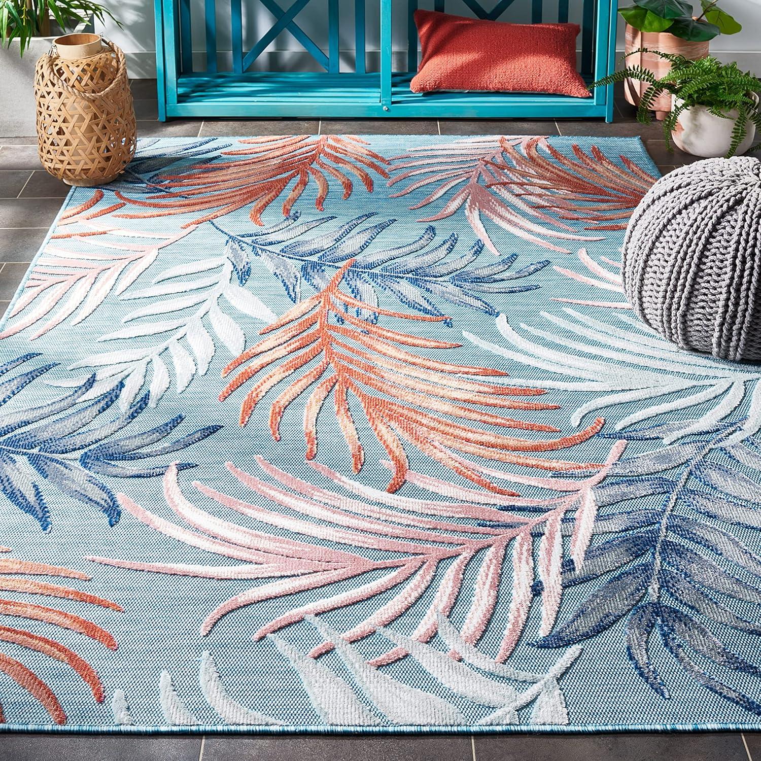 Cabana CBN458 Power Loomed UV Resistant Indoor/Outdoor Area Rug - Blue/Rust - 5'1"x7'6" - Safavieh