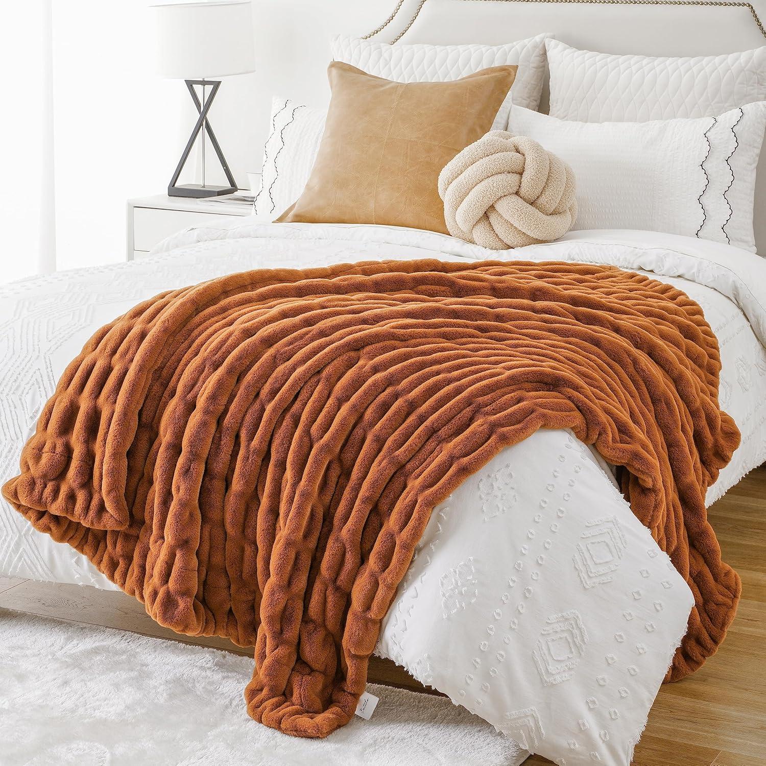 Double Sided Rabbit Fur Throw Blanket