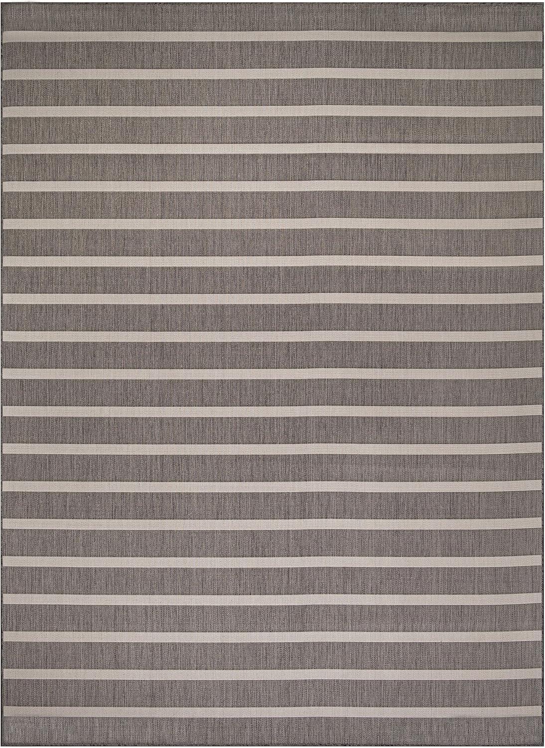 Nourison Positano Modern Stripes Flatweave Indoor Outdoor Low Pile Area Rug Charcoal Ivory 8' x 10'