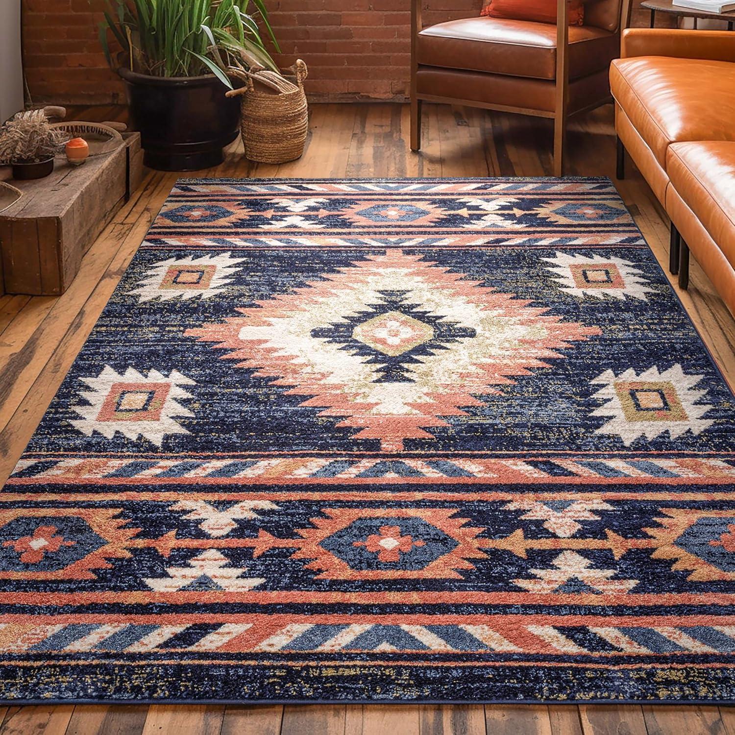 Lorelee Moroccan Southwestern Blue Beige Area Rug