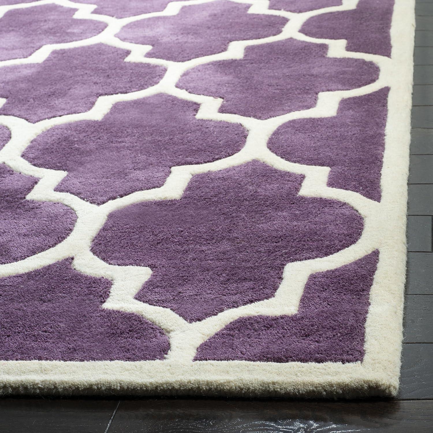 Ivory and Purple Hand-Tufted Wool Chevron Rug 2'-3" x 5'