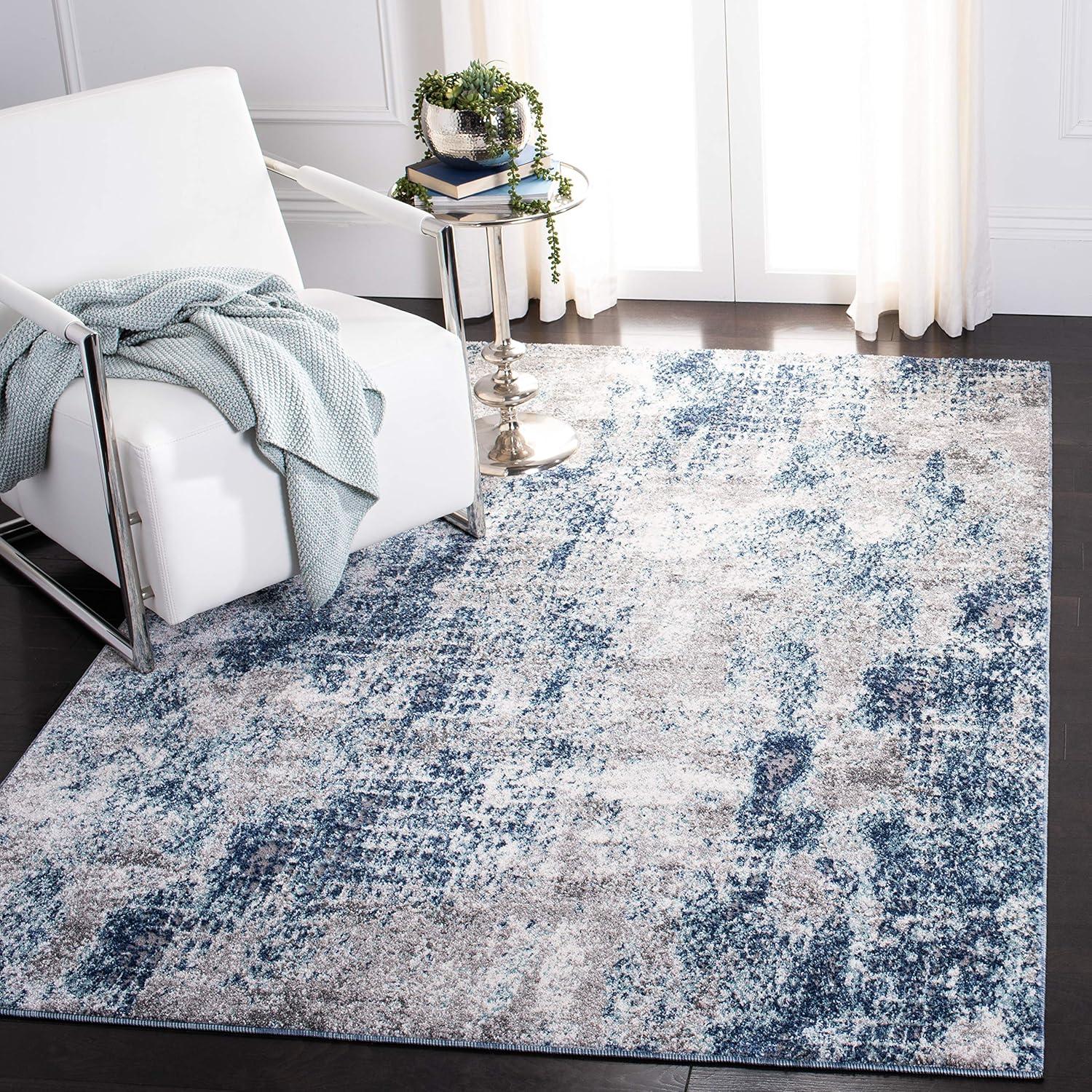 Aston ASN704 Power Loomed Indoor Area Rug - Navy/Grey - 5'3"x5'3" - Safavieh