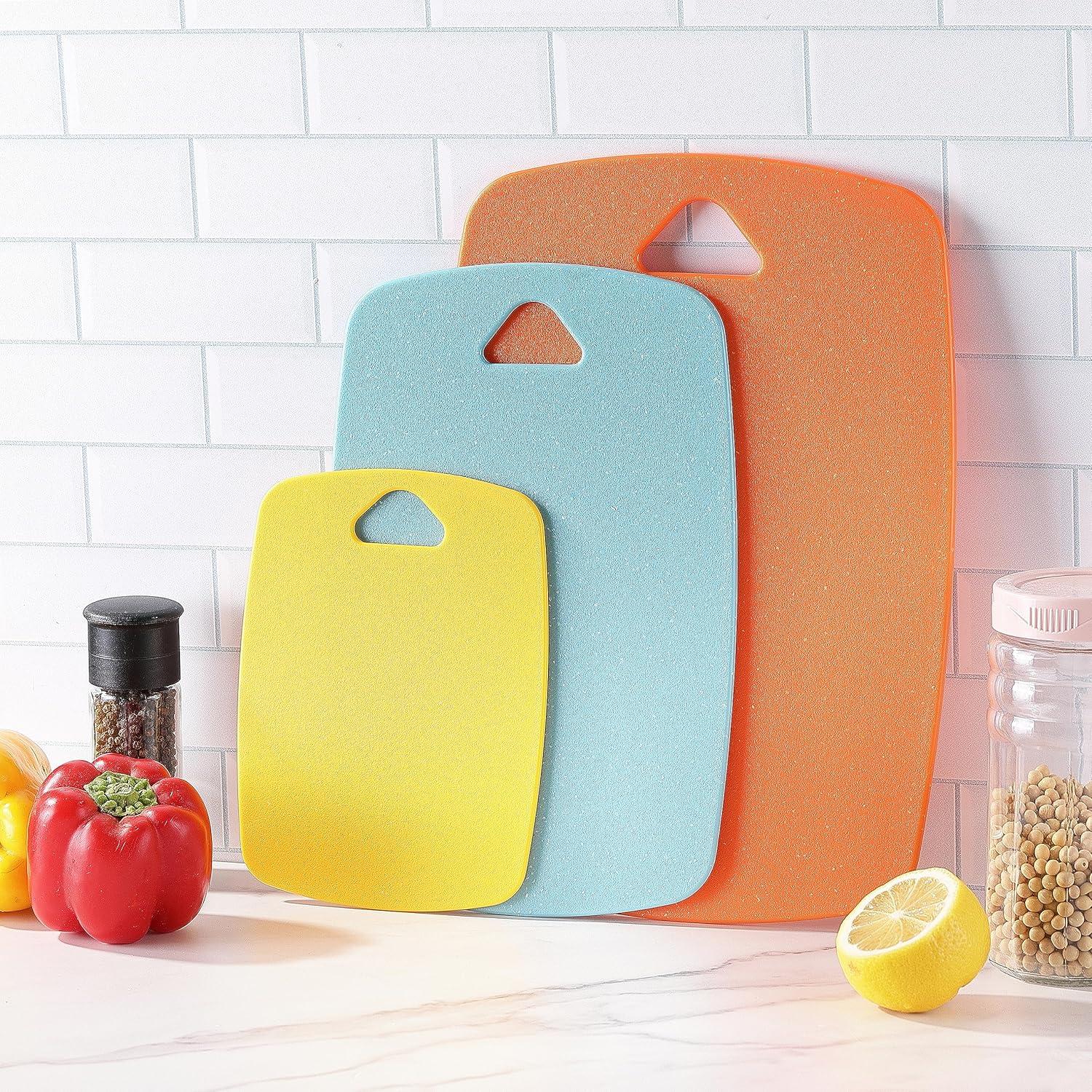 Multicolor Plastic Cutting Board Set with Easy Grip Handles