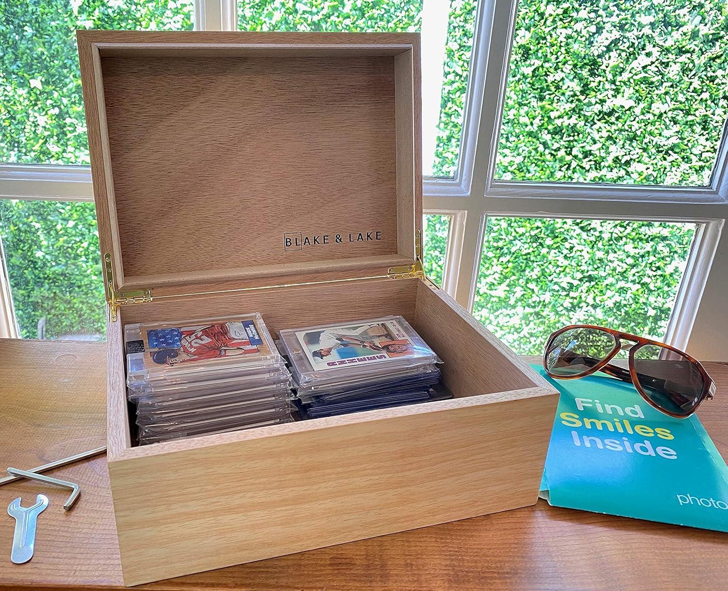 Black Wooden Storage Box with Hinged Lid and Locking Key- Large Keepsake Box with Lock - Wood Chest with Matte Finish - Store Jewelry Keepsakes Photos Gift Boxes (Black)