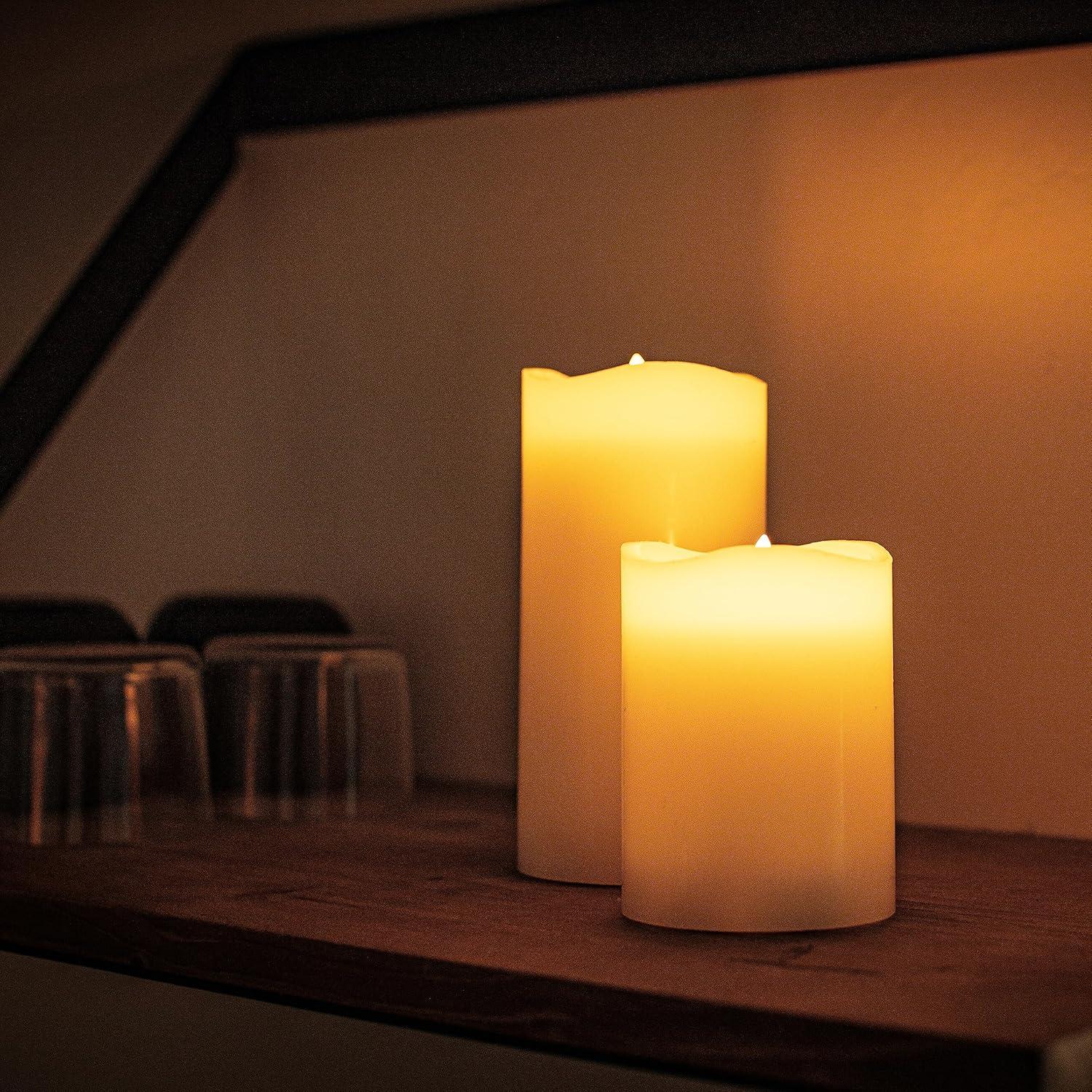 Stonebriar Flameless LED 3"x 4" off-White Real Wax Pillar Candle with Timer and Remote, 6 Pack