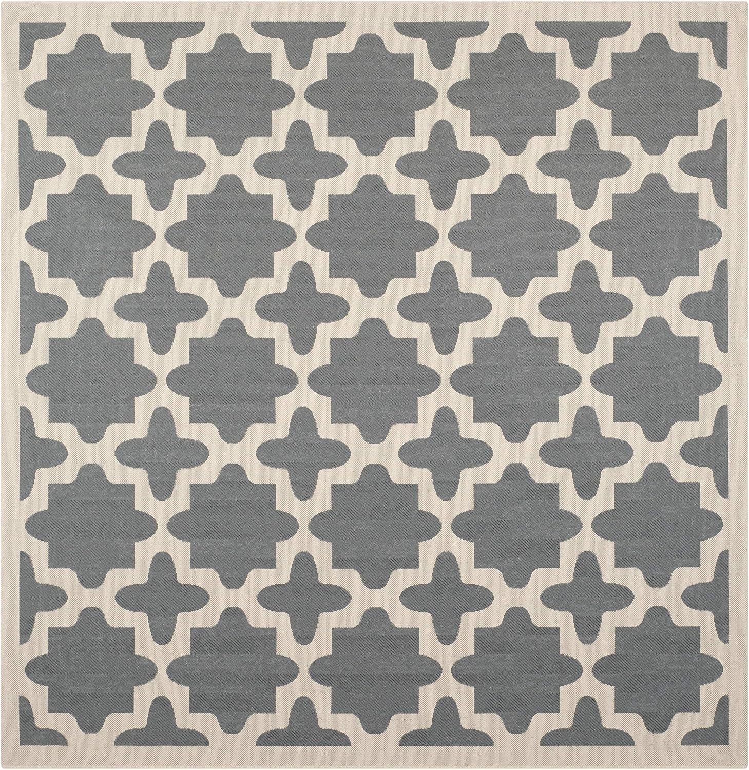 Anthracite & Beige 7'10" Square Synthetic Outdoor Area Rug