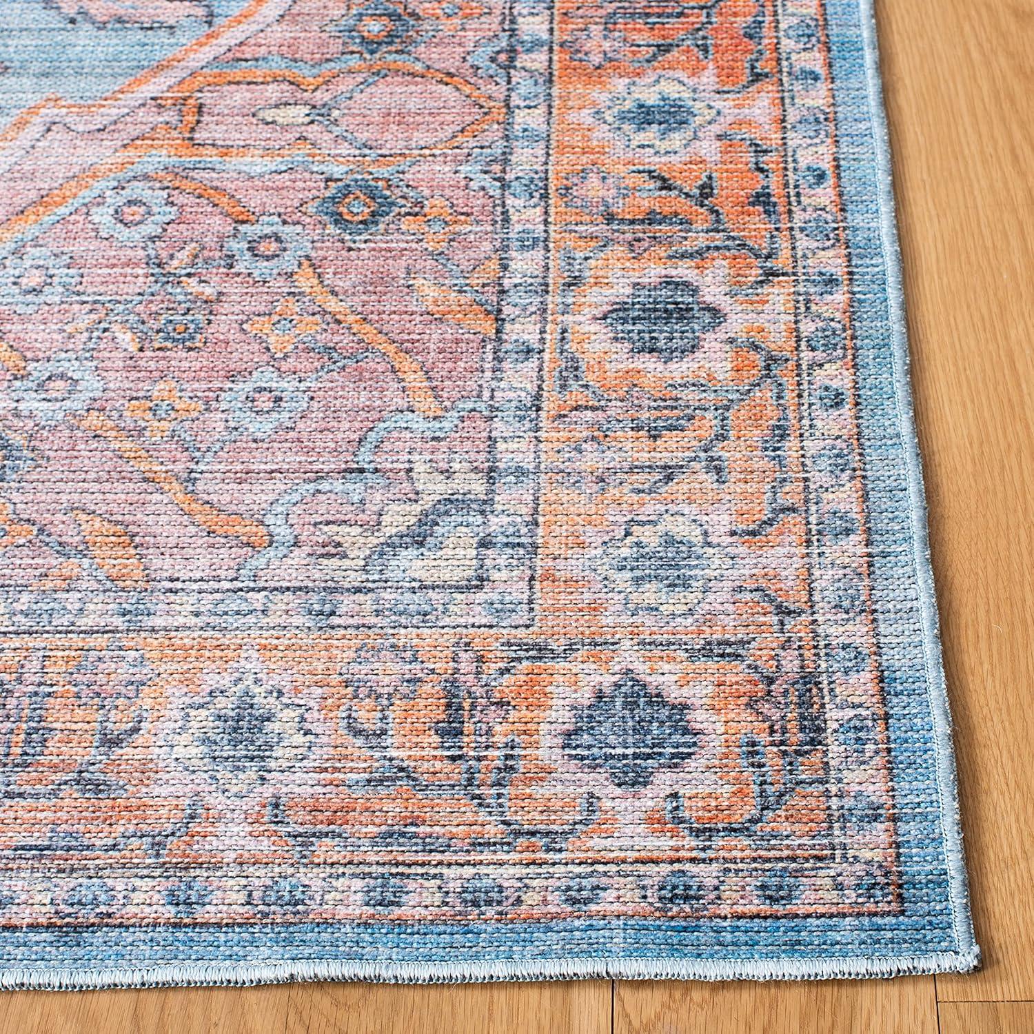 Serapi SEP540 Power Loomed Machine Washable Skid-Resistant Indoor Area Rug - Blue/Orange - 6'7"x6'7" - Safavieh