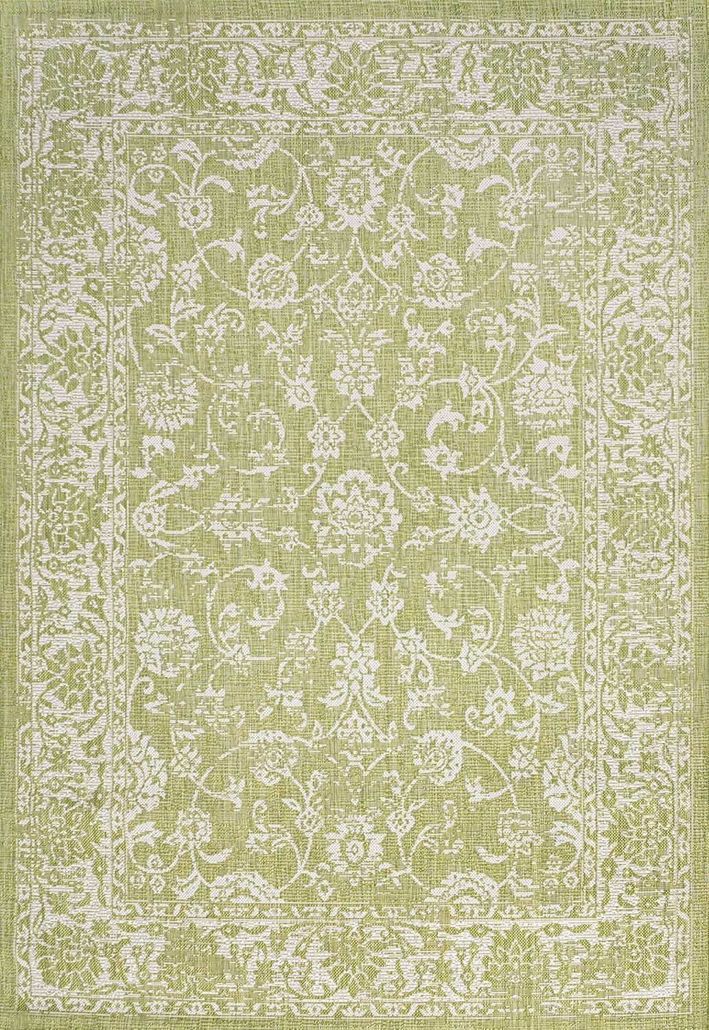 4' x 6' Tela Bohemian Styled Textured Weave Floral Indoor/Outdoor Area Rug, Green/Cream - JONATHAN Y