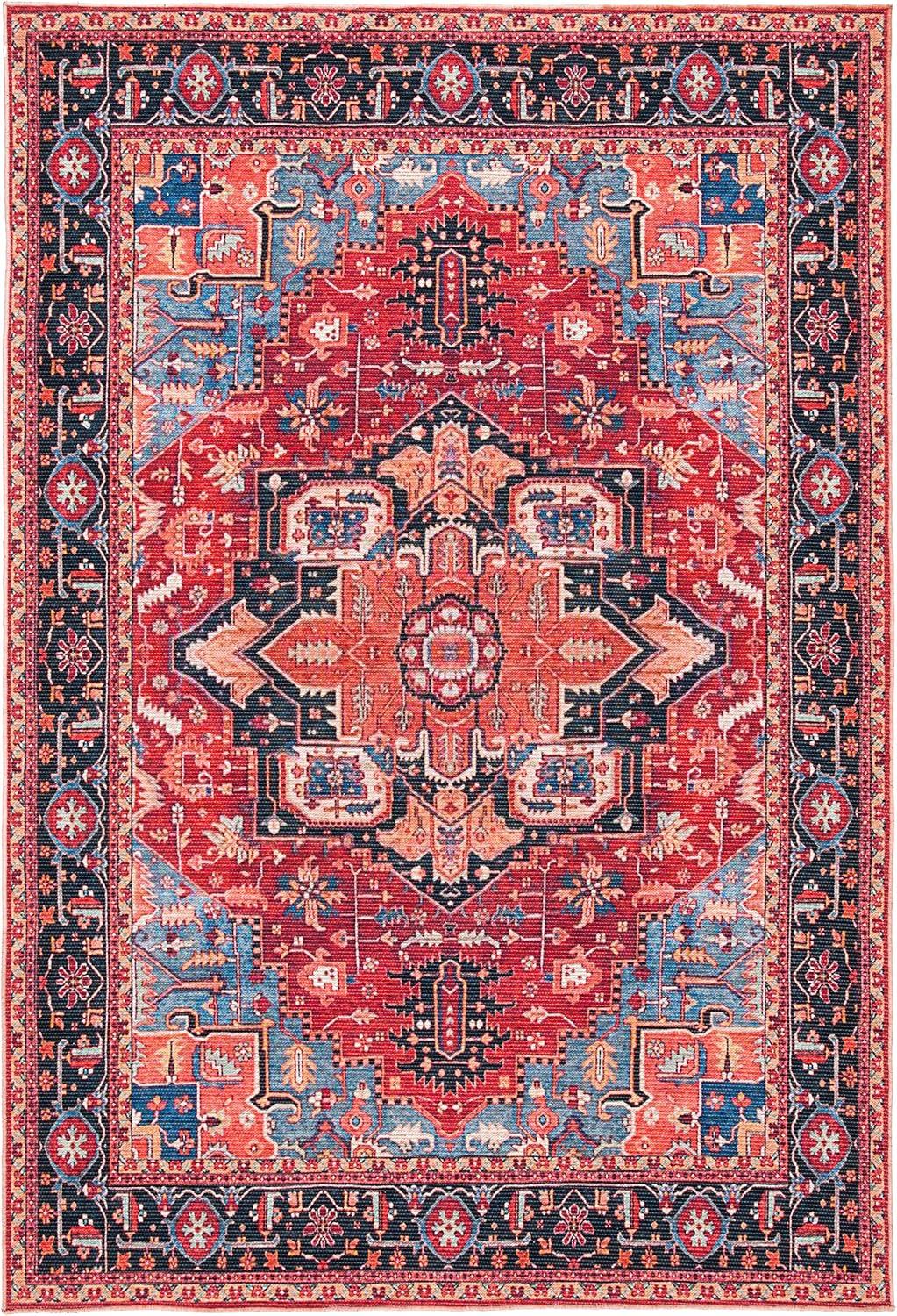 Abbeigh Oriental Cotton Red/Blue Area Rug