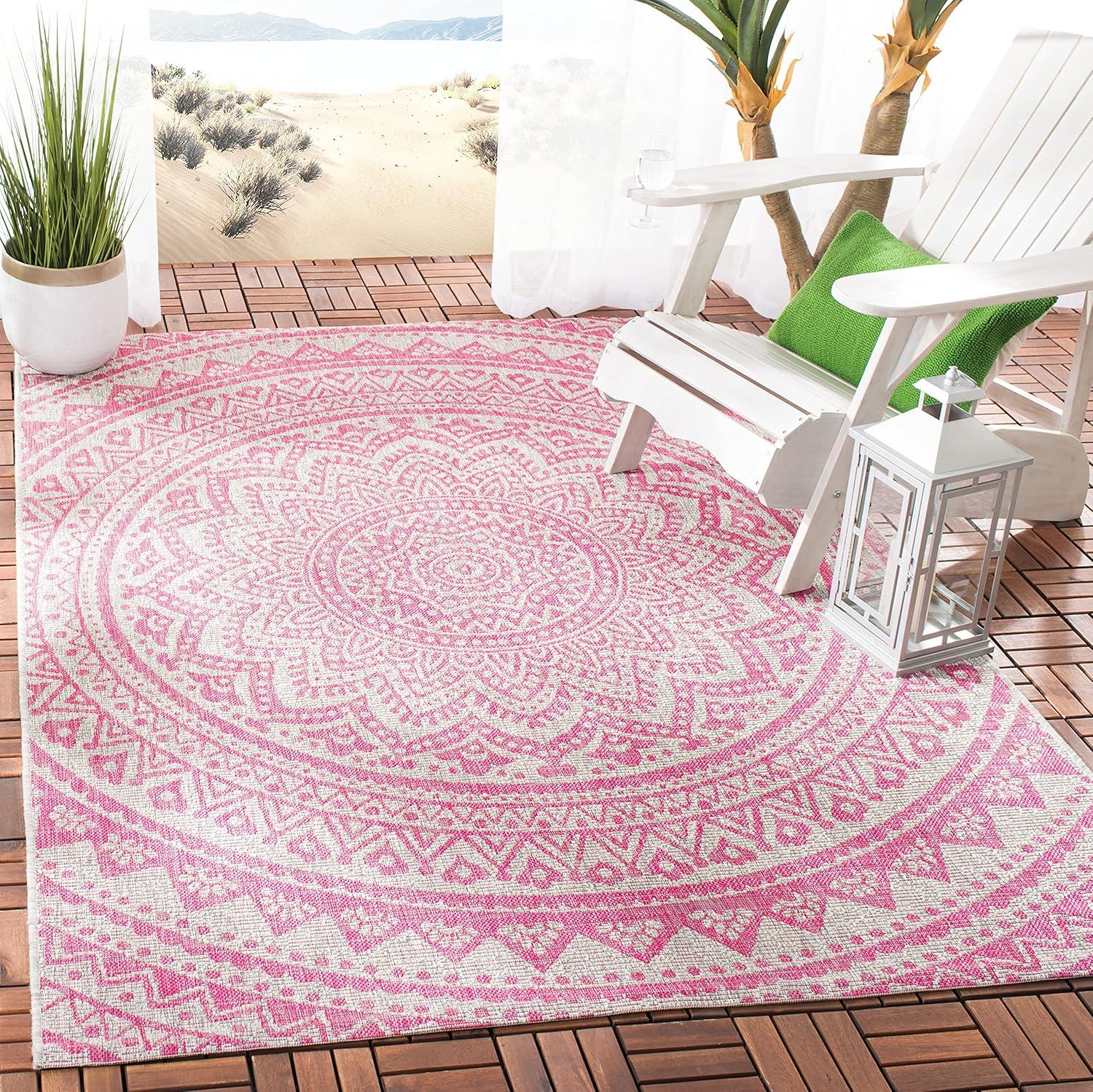 Madelijne Light Grey & Fuchsia Flat Woven Area Rug - 5'3" x 7'6"