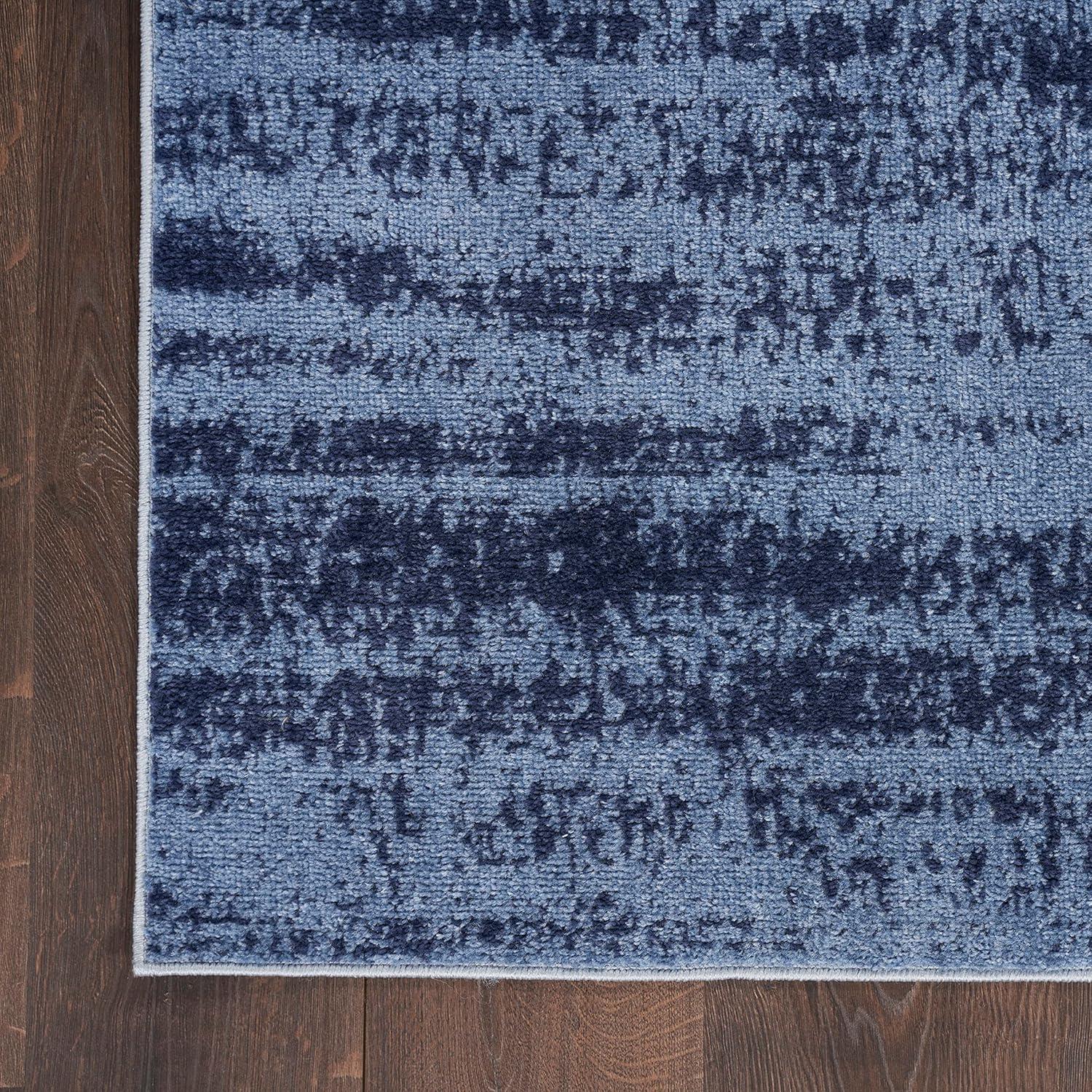 Denim Blue Abstract Reversible Outdoor Runner Rug