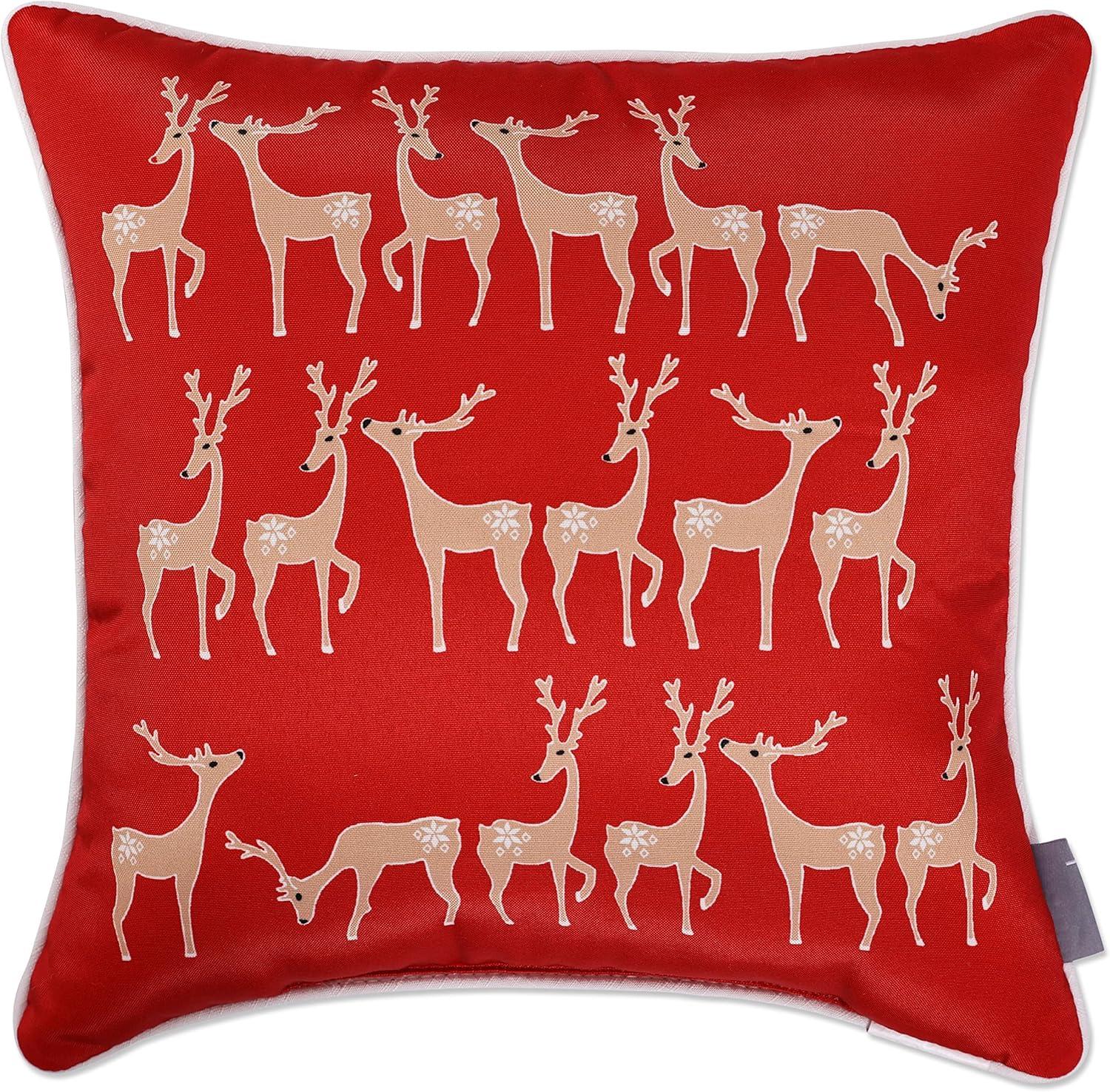 18"x18" Sleigh Rides Square Throw Pillow Red/Beige - Pillow Perfect: Festive Indoor Cushion for Bench Decor