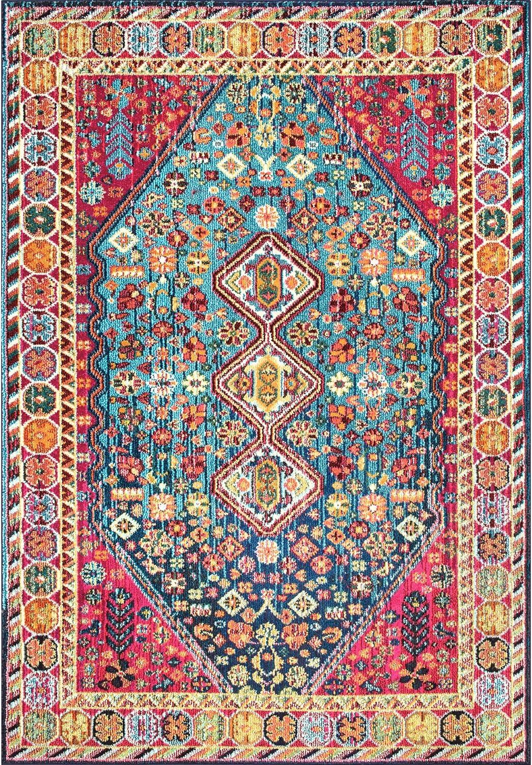 nuLOOM 4'x6' Vintage Erline Area Rug Blue/Red: Medallion Pattern, Low Pile, Polypropylene, Living Room Decor