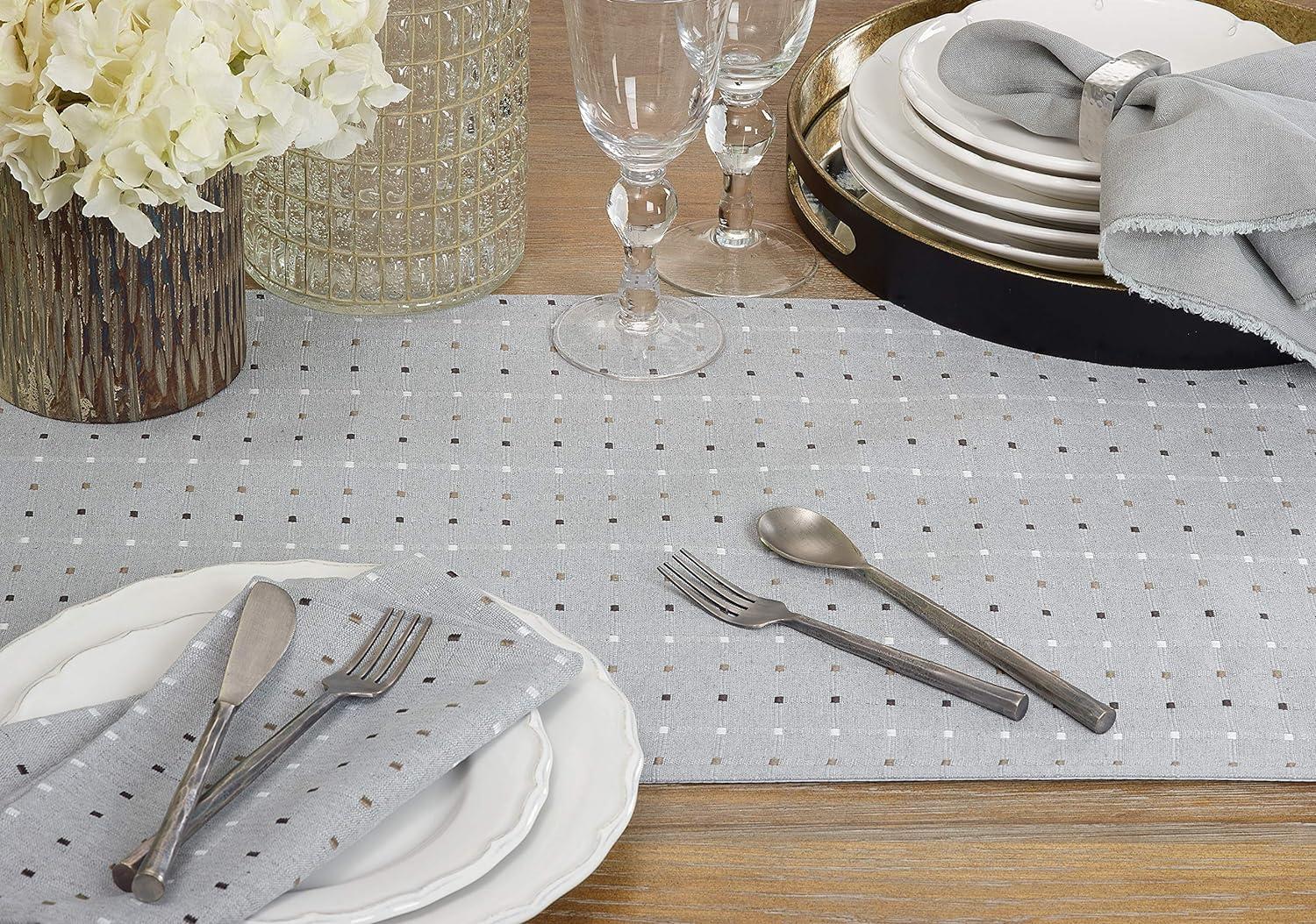 Gray Cotton Polyester Stitched Line Table Runner, 16" x 120"