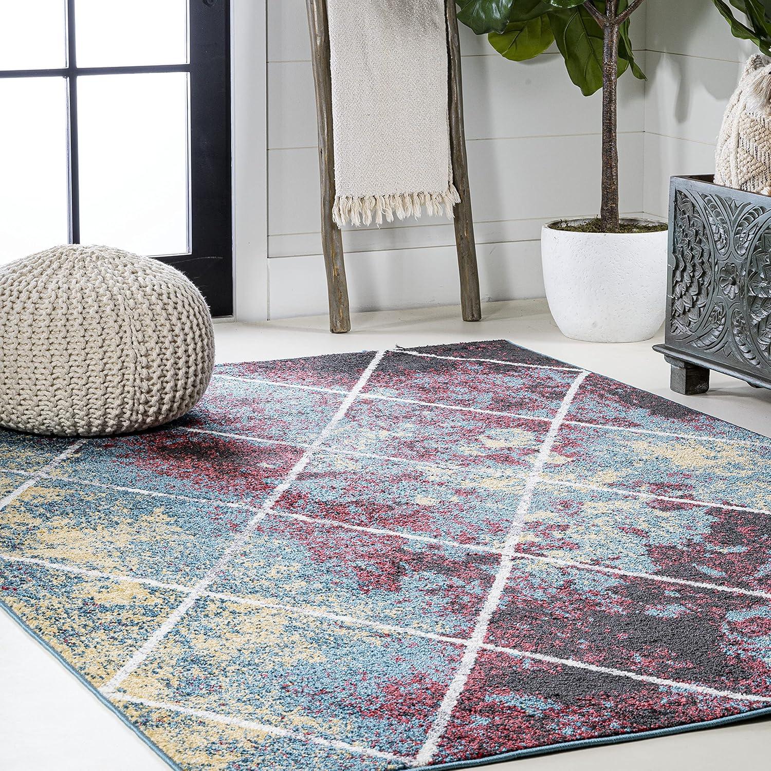 Cole Minimalist Diamond Trellis Round Area Rug - JONATHAN Y