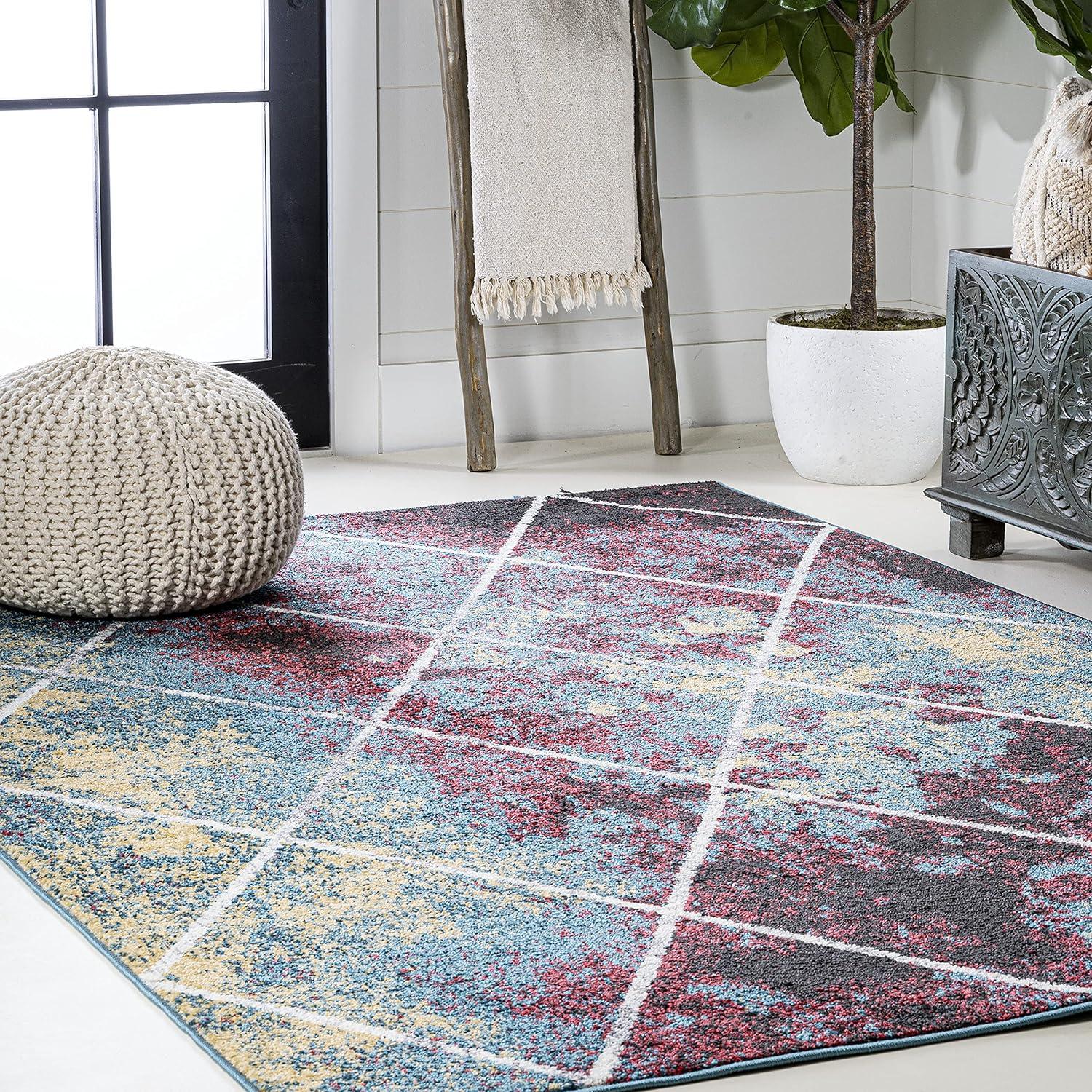 4'x6' Cole Minimalist Diamond Trellis Area Rug, Multi/White - JONATHAN Y