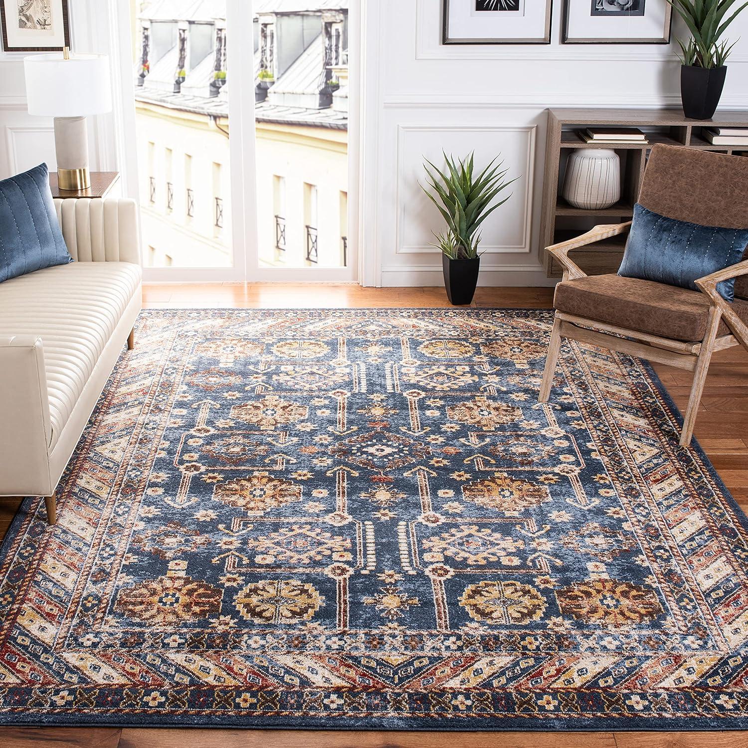 Safavieh Bijar Collection Traditional Oriental Vintage Runner Rug-Color:Royal/Ivory,Shape:Square,Size:6'-7" X 6'-7"