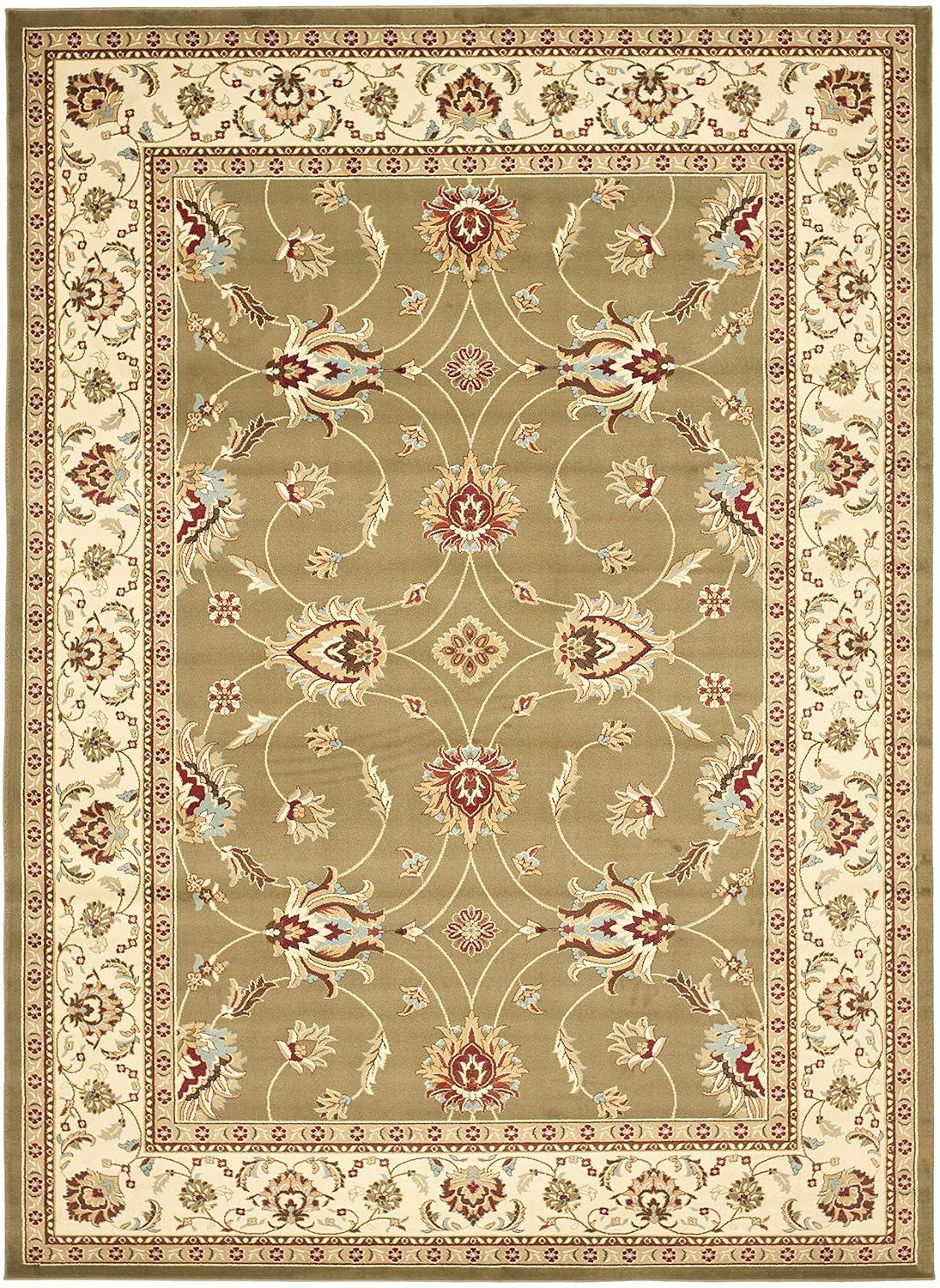 Lyndhurst LNH553 Power Loomed Area Rug - Green/Ivory - 6'7"x9'6" - Safavieh