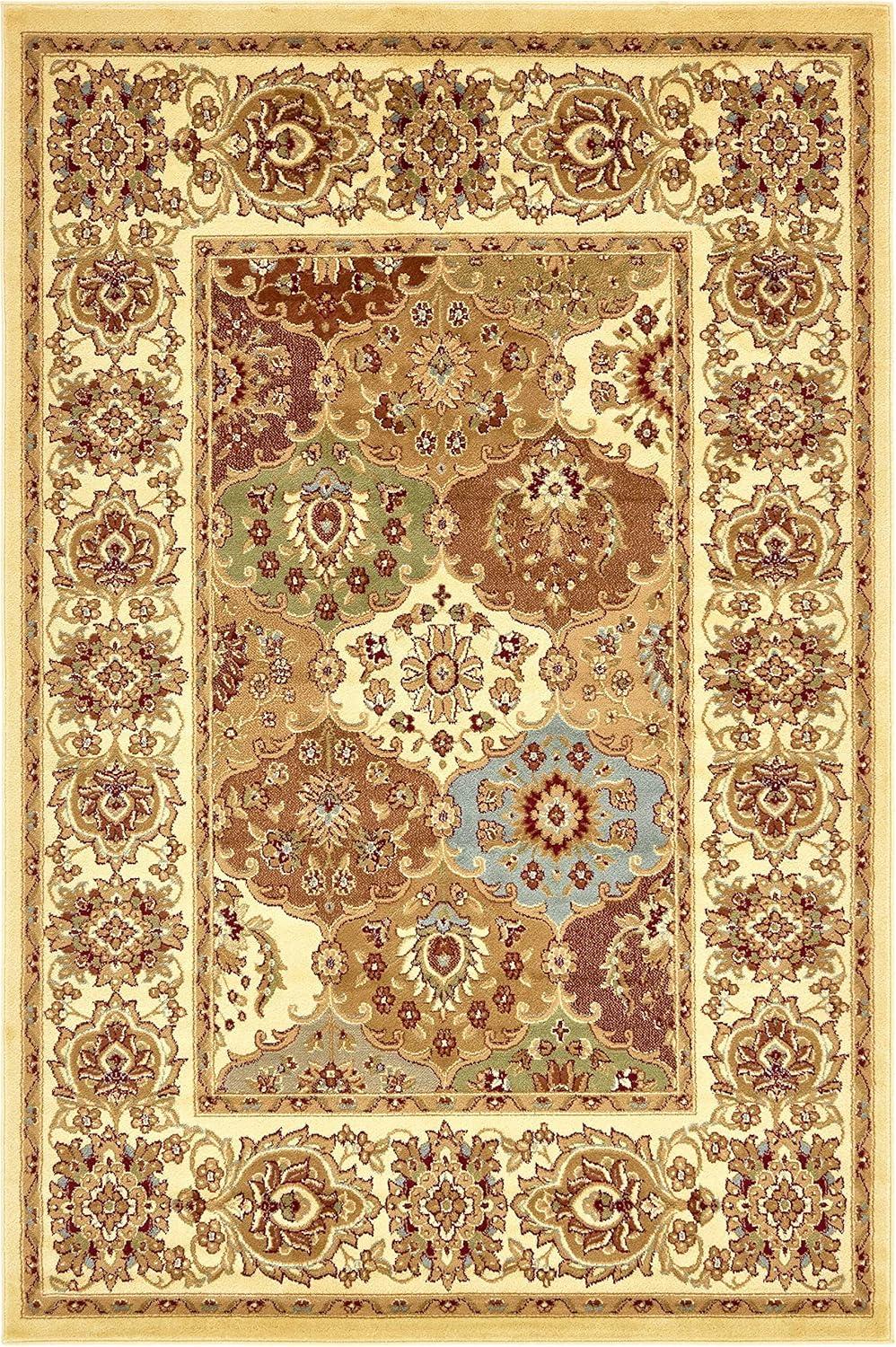 Voyage Elegance 6' x 9' Ivory and Brown Synthetic Area Rug