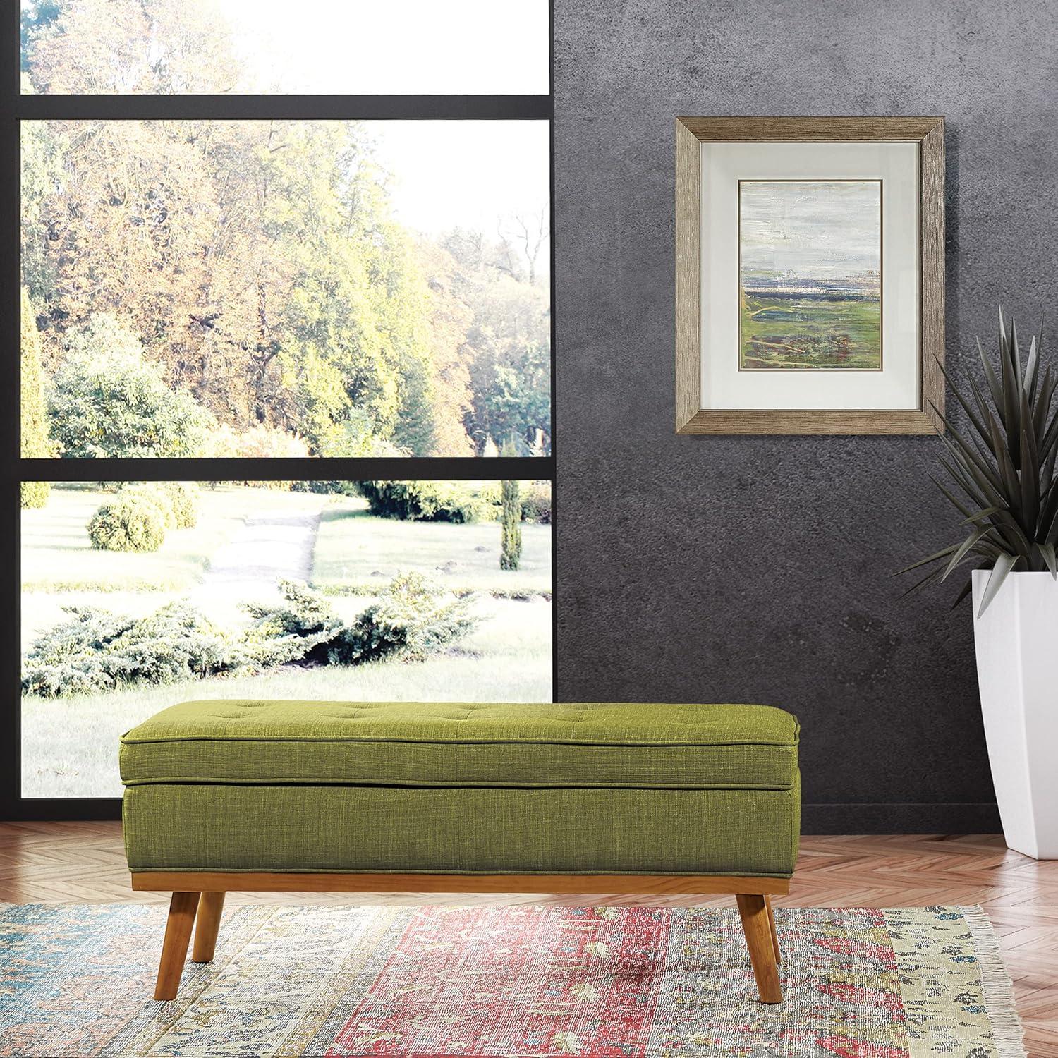 Katheryn Storage Bench Green - OSP Home Furnishings: Mid-Century Modern Ottoman, Plywood Frame, Polyester Upholstery