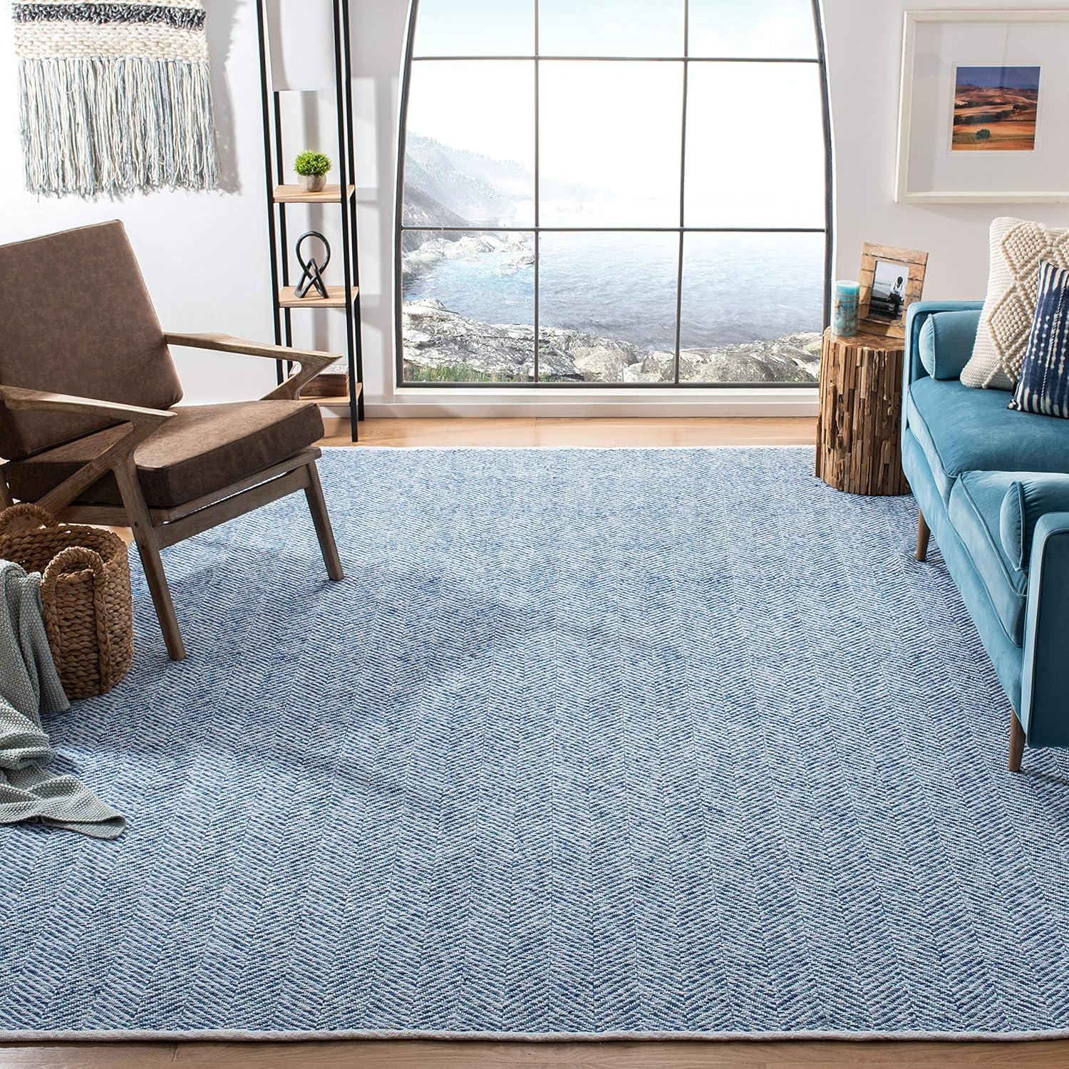 Handmade Blue Cotton and Synthetic Tufted Reversible Rug, 9' x 12'