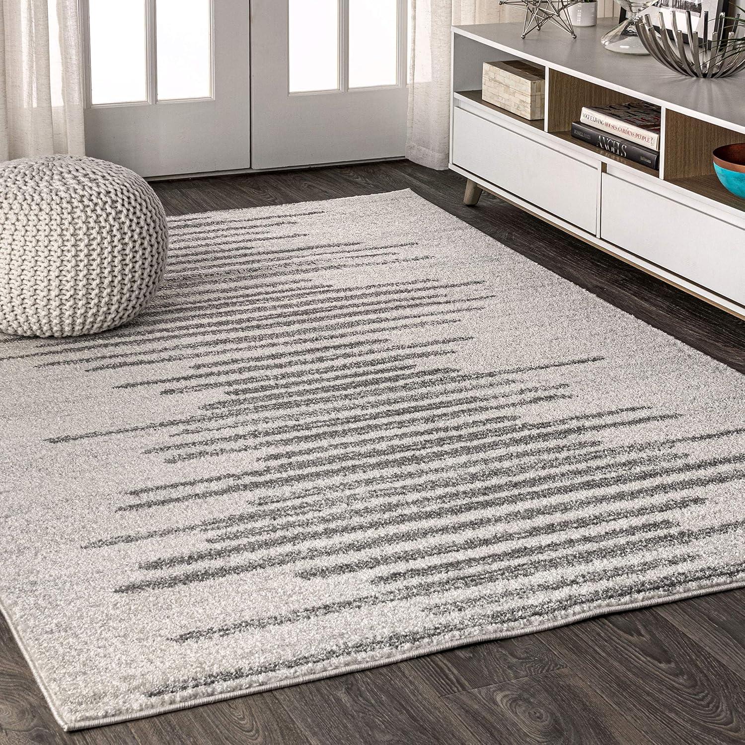 3'x5' Aya Berber Stripe Geometric Area Rug, Cream/Gray - JONATHAN Y