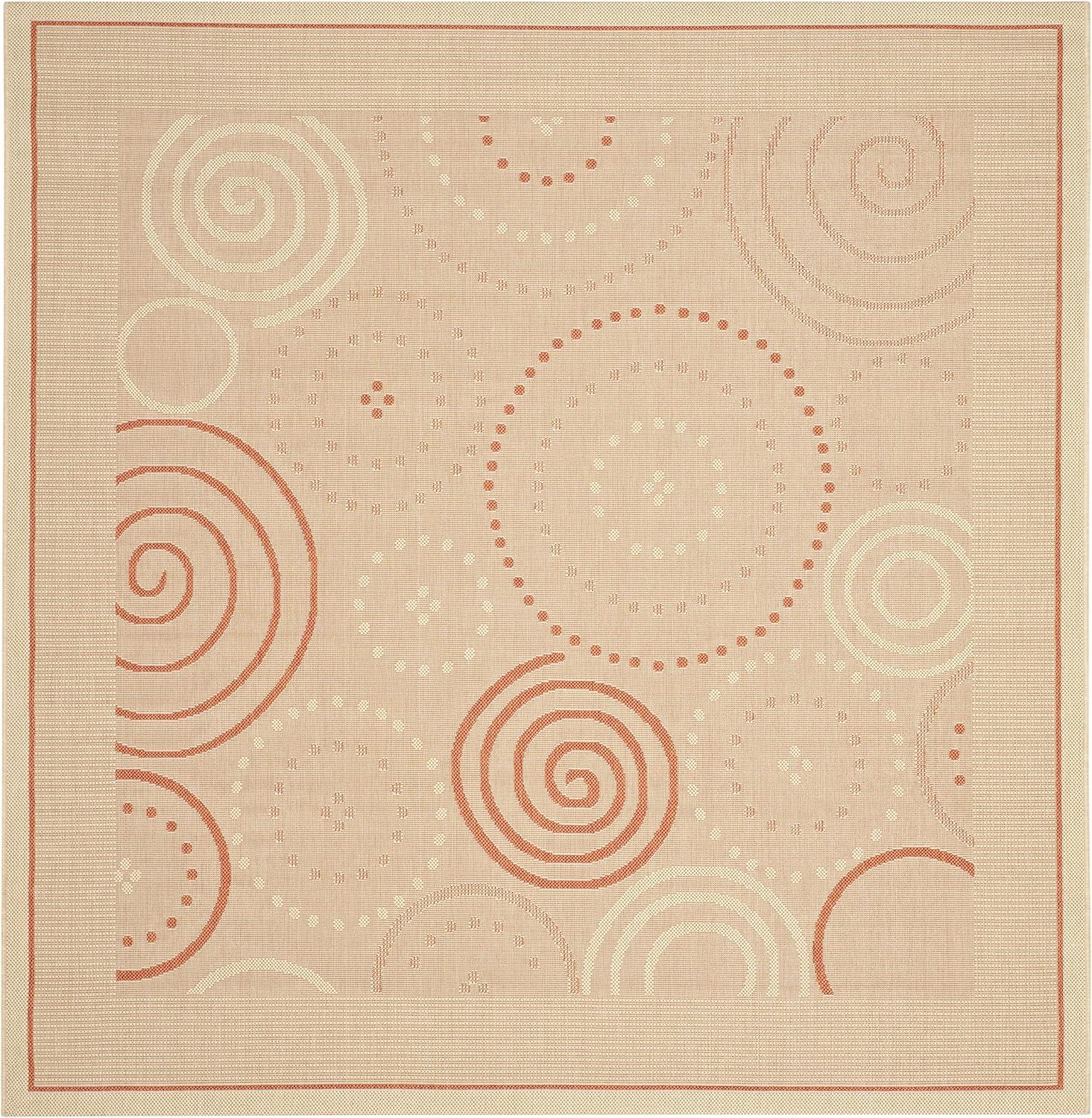 SAFAVIEH Courtyard Hugo Geometric Indoor/Outdoor Area Rug, 6'7" x 6'7" Square, Natural/Terracotta