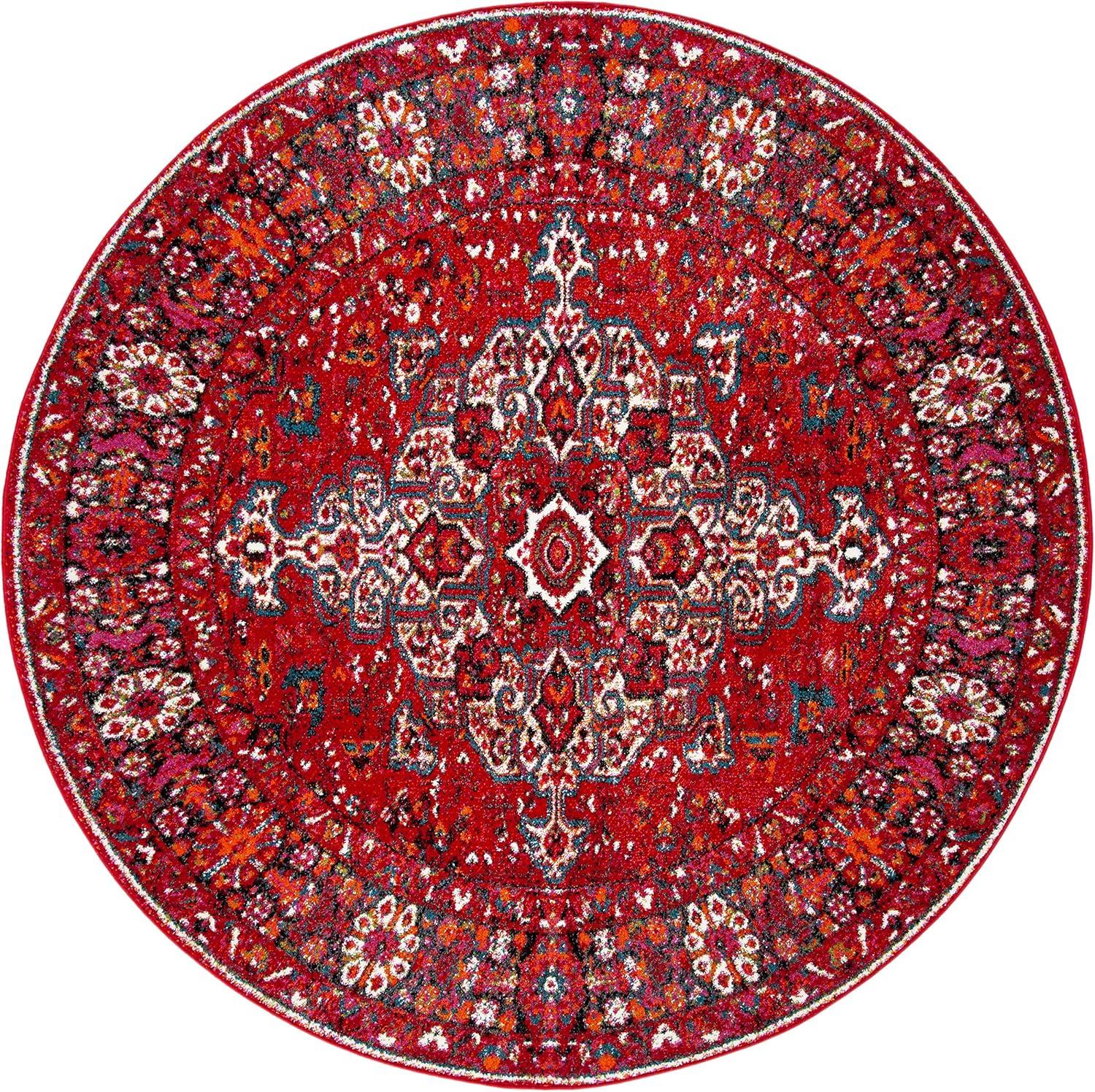 Vintage Hamadan VTH222 Power Loomed Indoor Accent Rug - Red/Multi - 3' Round - Safavieh
