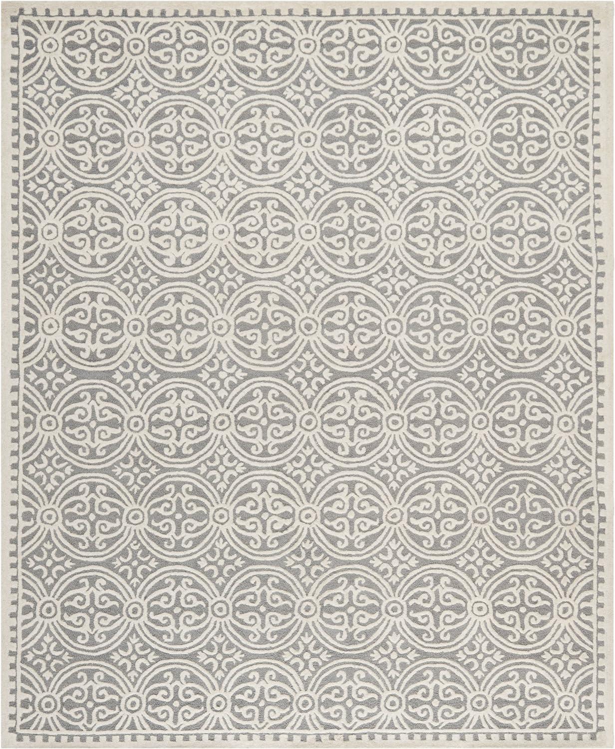 Elegant Silver & Ivory 8' x 10' Hand-Tufted Wool Area Rug