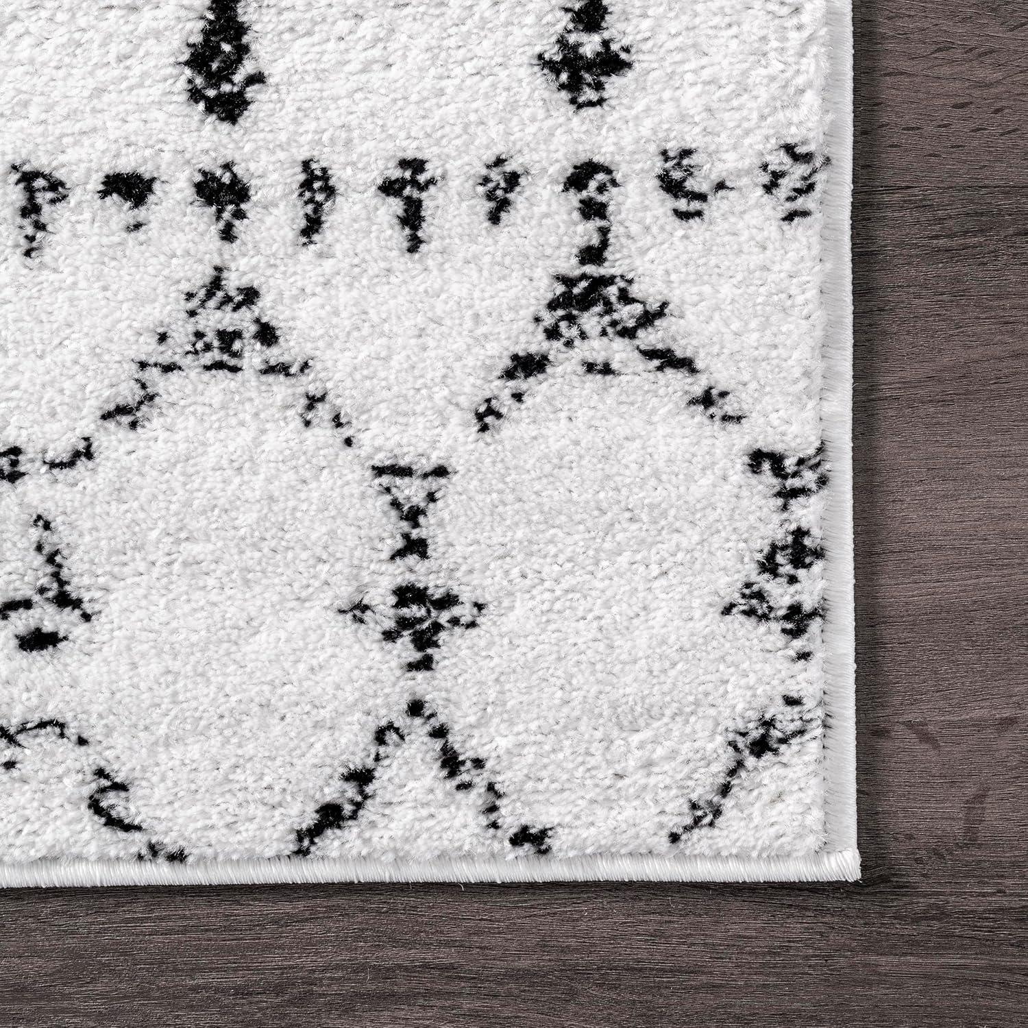 nuLOOM 6' 7" x 9' Moroccan Blythe Area Rug, White and Black, Faded Bohemian Design, Stain Resistant, For Bedroom, Dining Room, Living Room, Hallway, Office, Kitchen, Entryway