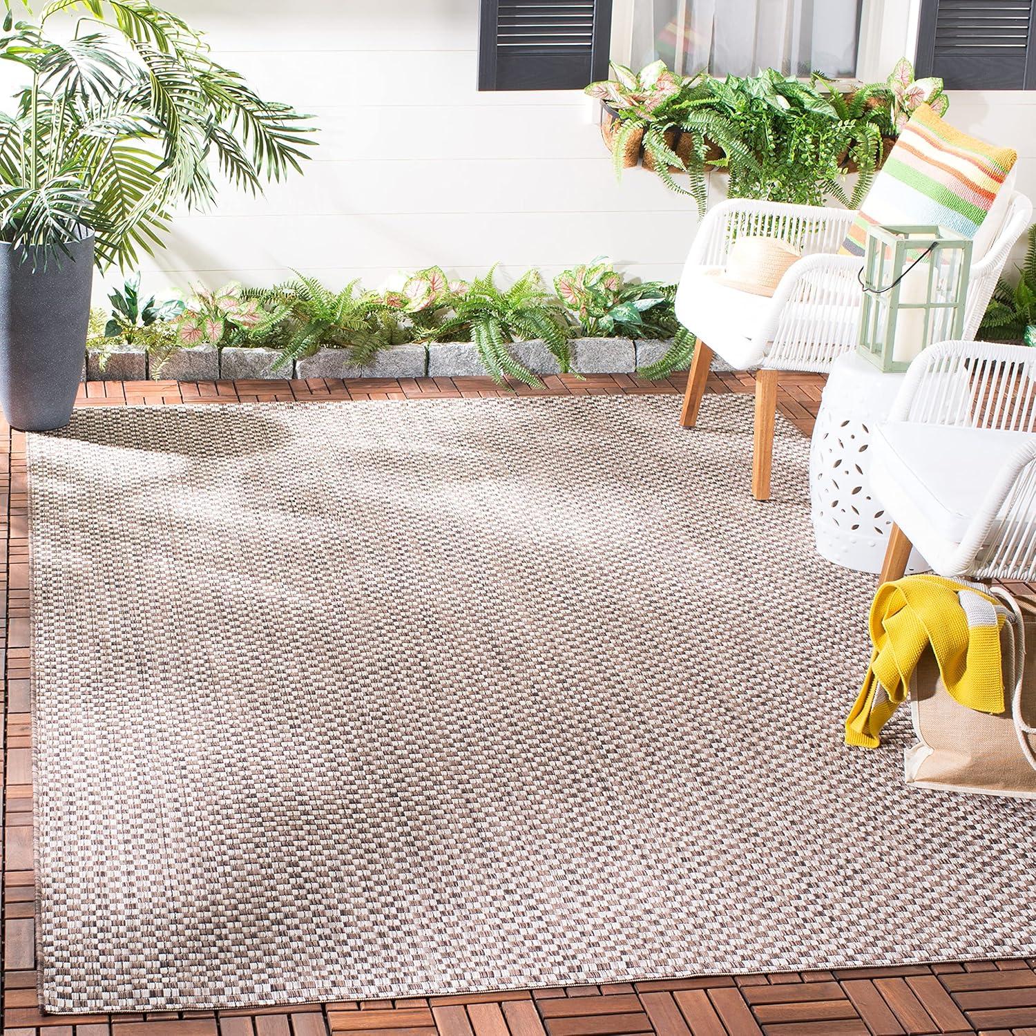 Courtyard CY8653 Power Loomed Indoor and Outdoor Area Rug - Light Brown/Light Grey - 5'3"x5'3" - Safavieh