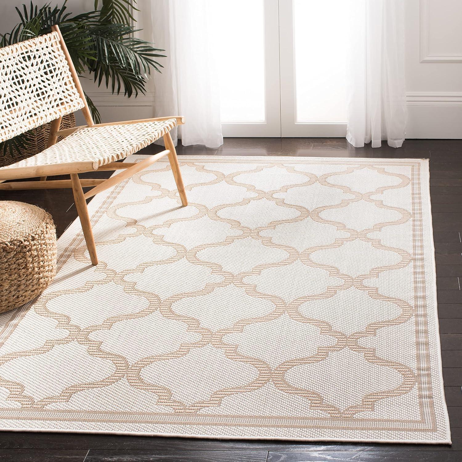 SAFAVIEH Bermuda Tamaya Geometric Machine Washable Indoor/Outdoor Area Rug, Ivory/Beige, 3' x 5'