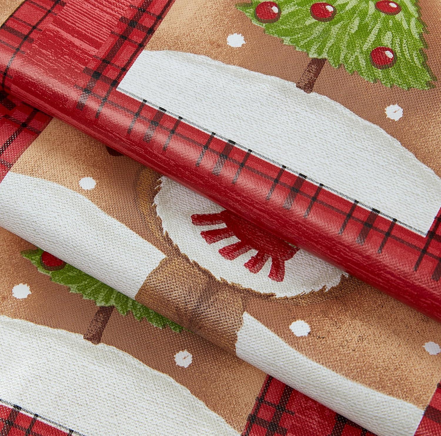 Newbridge Holiday Forest Friends Cottage Style Flannel Back Vinyl Christmas Tablecloth - Adorable Forest Animal Print Wipe Clean Easy Care Kitchen, Dining Room Tablecloth, 70” Round