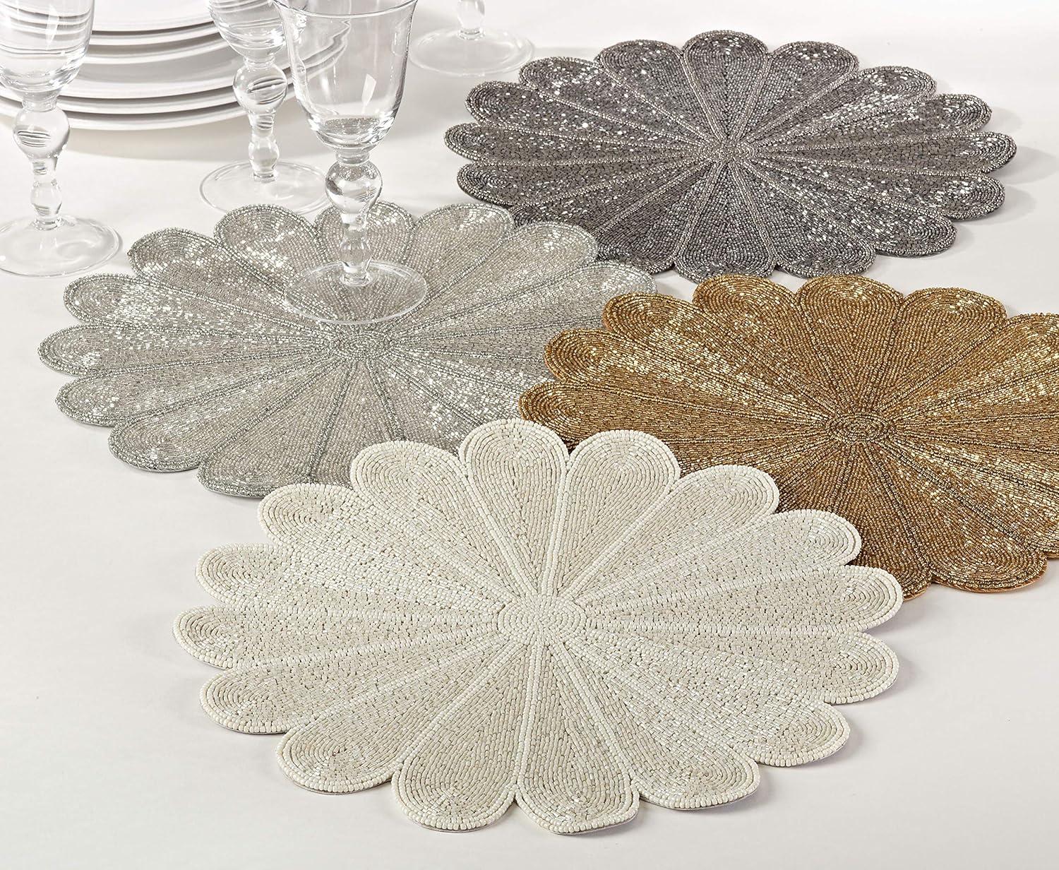 Saro Lifestyle Flower Design Beaded Placemat (Set of 4)