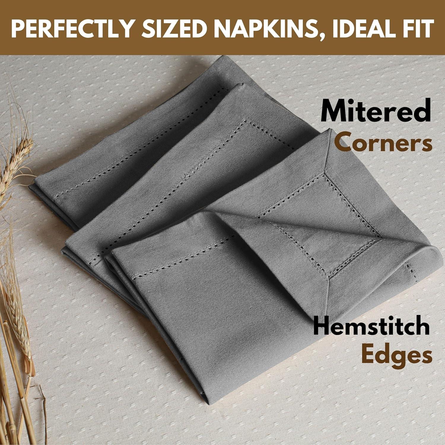 Native Fab 100% Cotton Hemstitch Dinner Cloth Napkin 18" Set of 12 - Gray