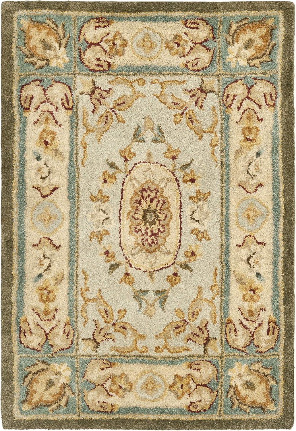 SAFAVIEH Bergama Cromwell Traditional Wool Area Rug, Light Blue/Ivory, 2' x 3'