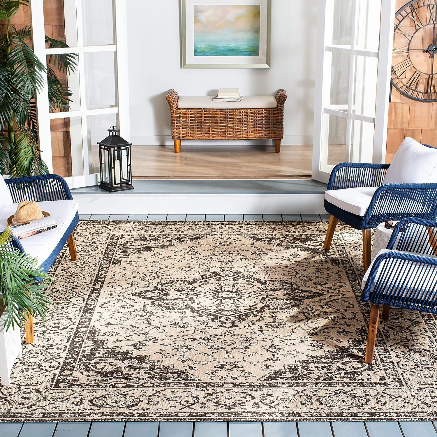 Beach House BHS137 Power Loomed Indoor/Outdoor Accent Rug - Creme/Brown - 3'x5' - Safavieh
