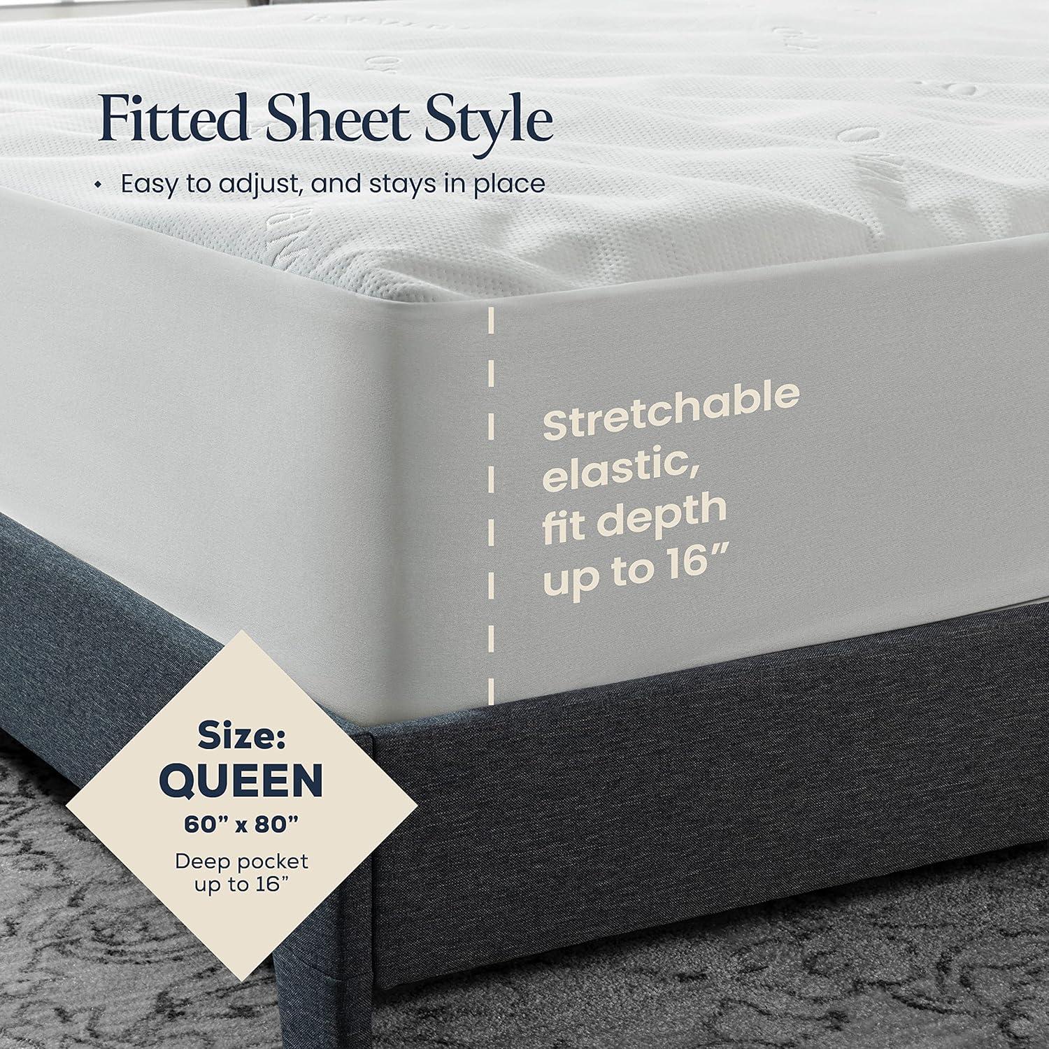 Queen White Bamboo Waterproof Mattress Protector - Hypoallergenic & Breathable