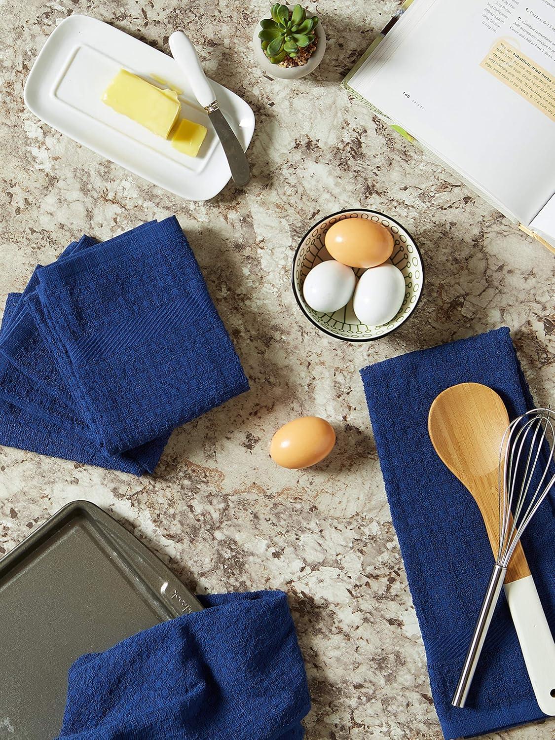 Design Imports Nautical Blue Solid Waffle Terry Dishtowel Set/4