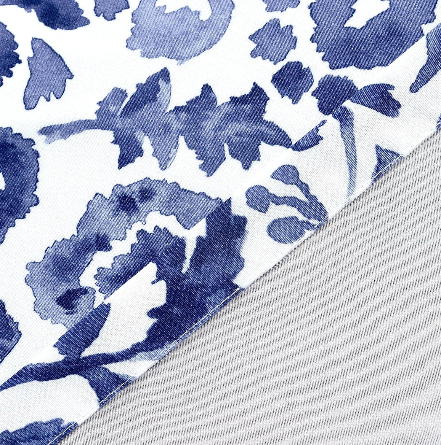 DriftAway Julia Watercolor Blackout Room Darkening Grommet Lined Thermal Insulated Energy Saving Window Curtains 2 Layers 2 Panels 36"L x 52"W Navy