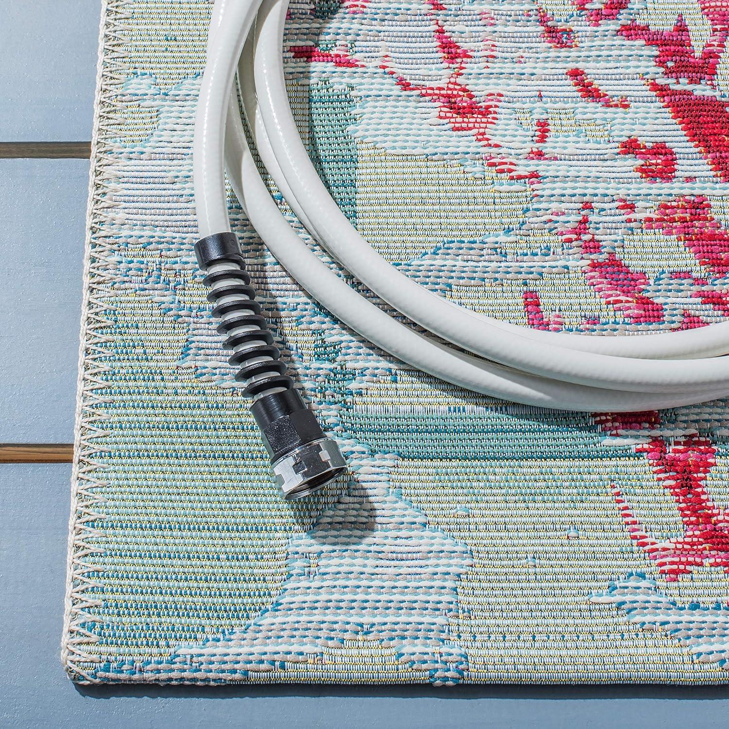 Barbados BAR535 Power Loomed Indoor/Outdoor Area Rug - Teal/White - 4'x6' - Safavieh.