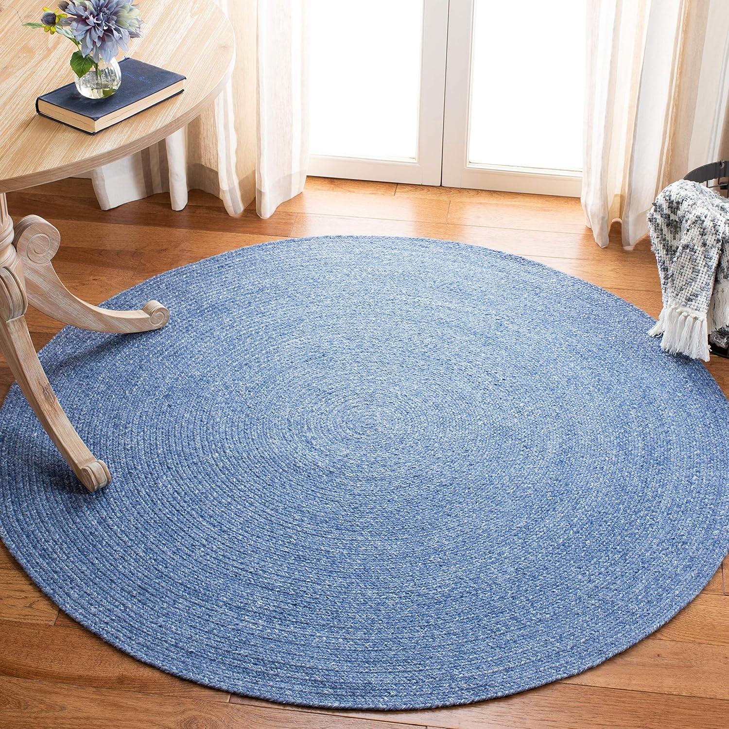 Blue 5' Round Handmade Braided Synthetic Area Rug