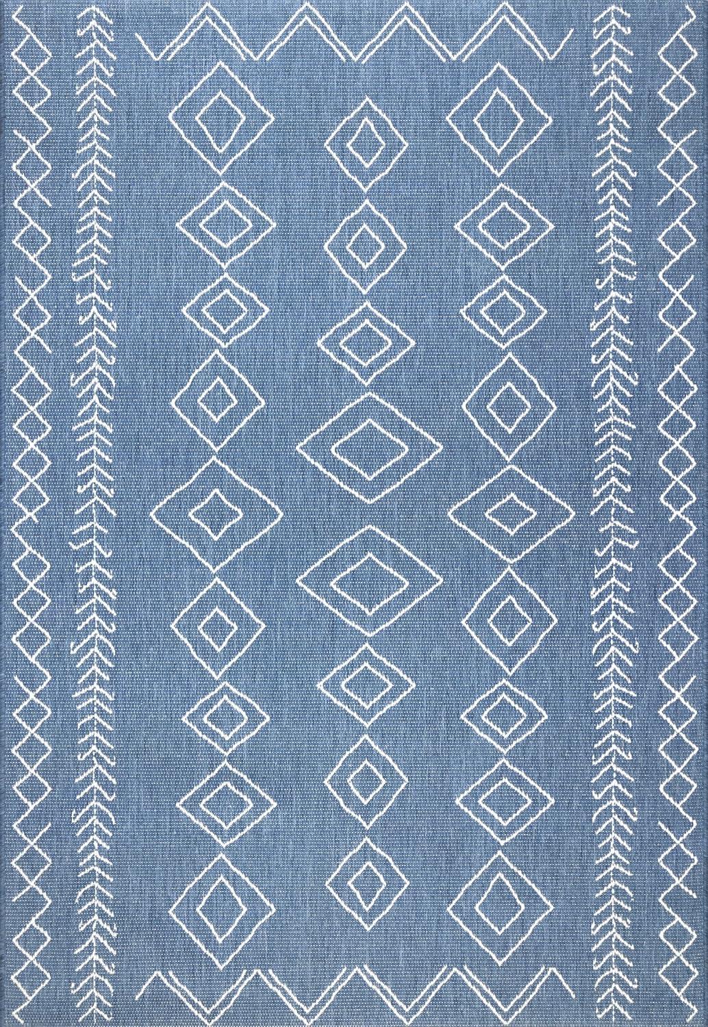 Reversible Blue Geometric 6' x 9' Synthetic Indoor/Outdoor Rug