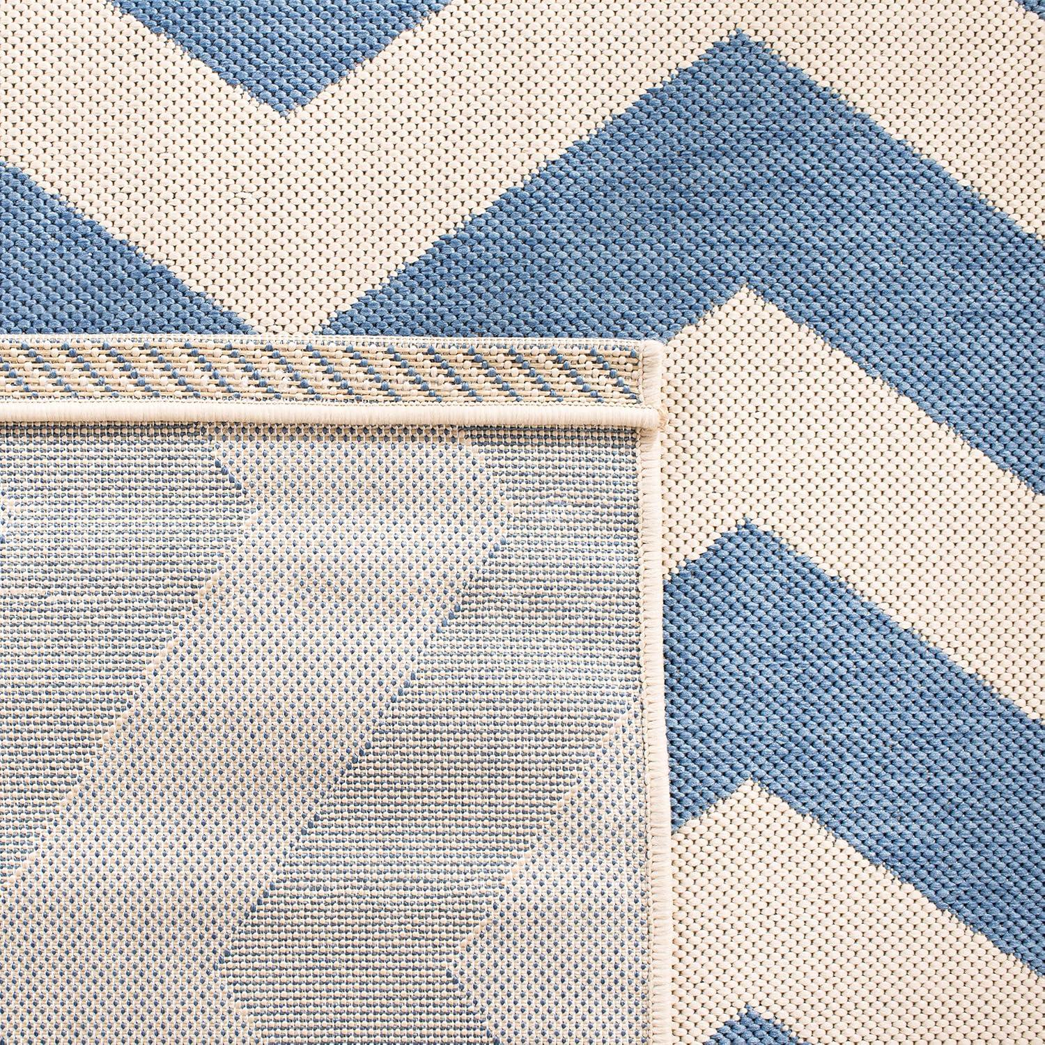 Blue and Beige Chevron Outdoor Area Rug, 4' x 5'7"