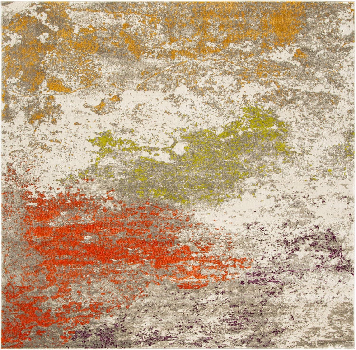 Gray Abstract Stain-Resistant Synthetic Square Rug 80" x 80"