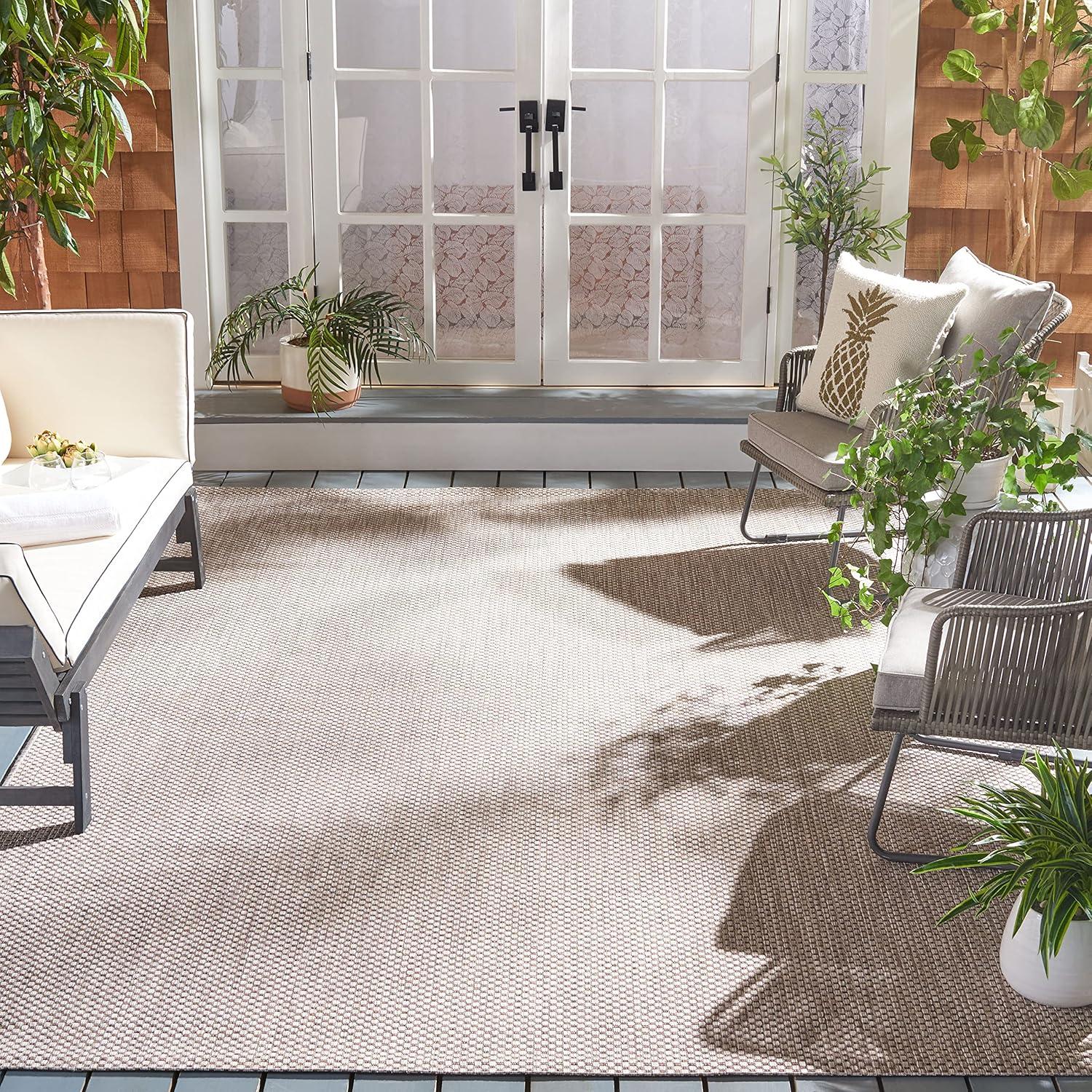 Beige and Brown Square Easy Care Indoor/Outdoor Area Rug