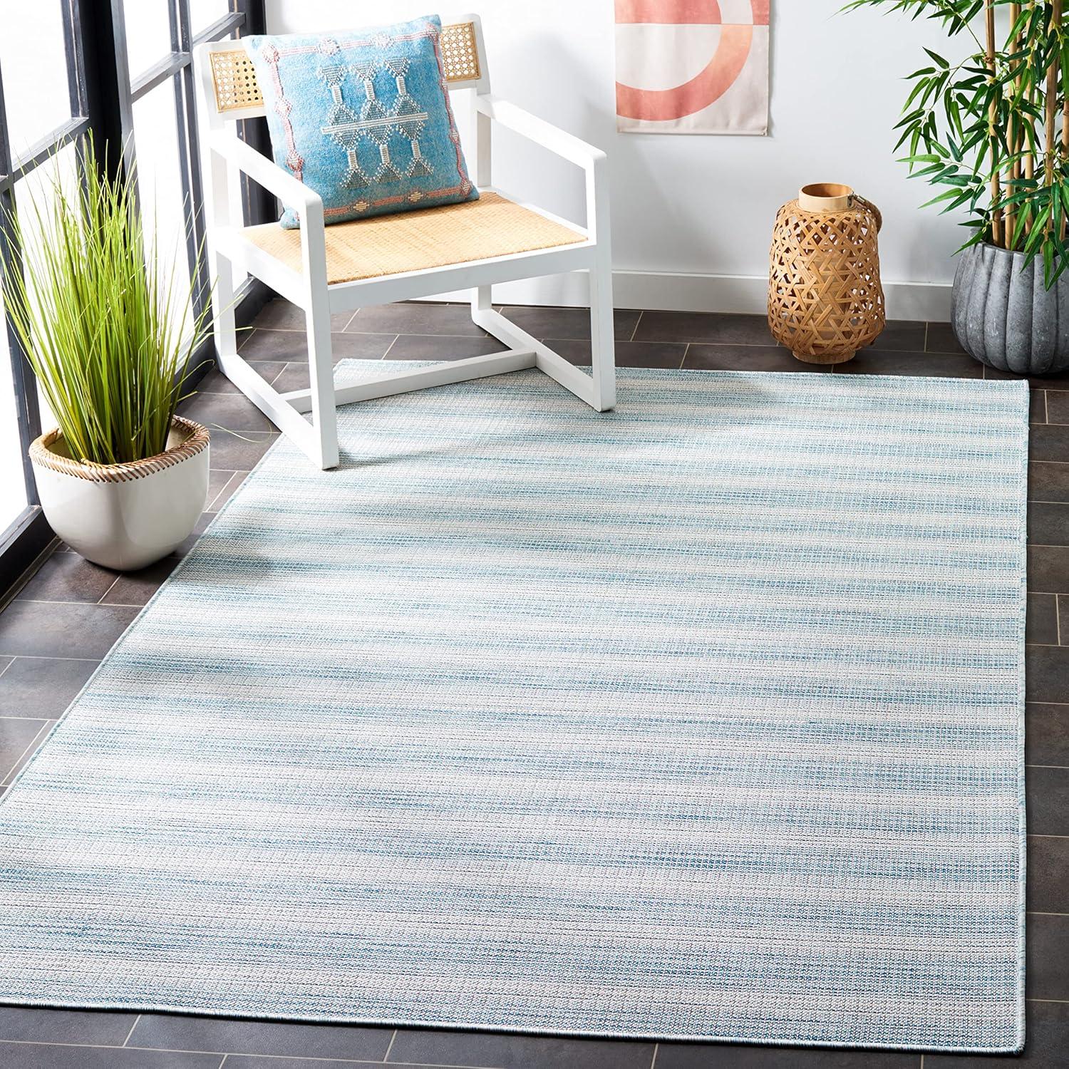 Hampton HTN231 Power Loomed Indoor/Outdoor Area Rug - Aqua Ivory/Multi - 5'1"x7'6" - Safavieh.