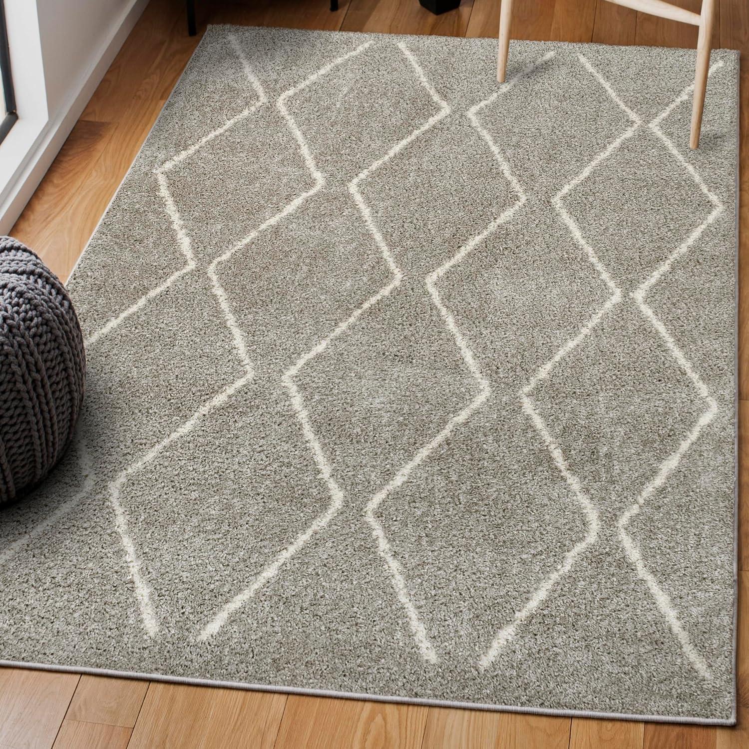 Catala Gray and Ivory Diamond Shag 5' x 8' Area Rug