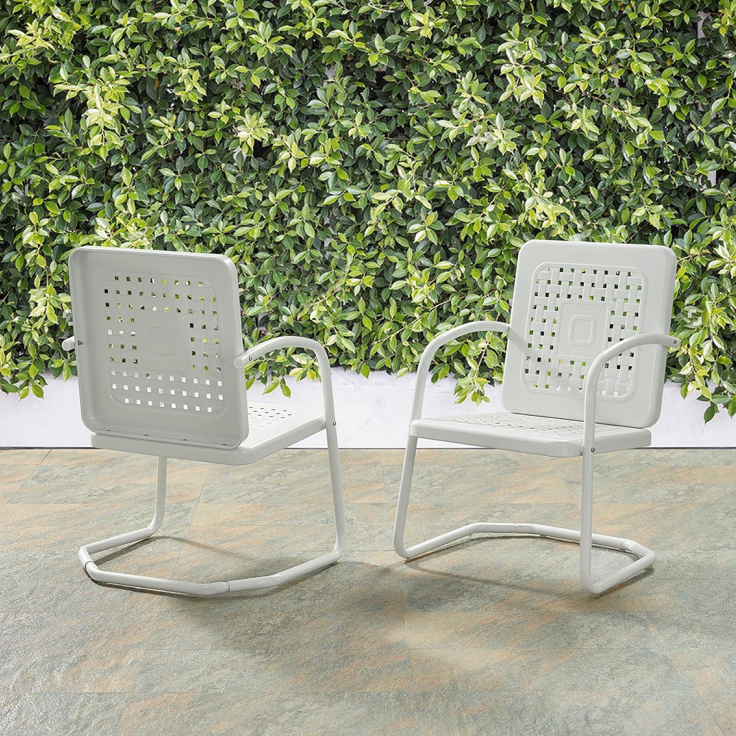 Crosley 2pk Bates Outdoor Steel Arm Chairs White: Vintage Style, Powder-Coated Finish, UV & Weather Resistant